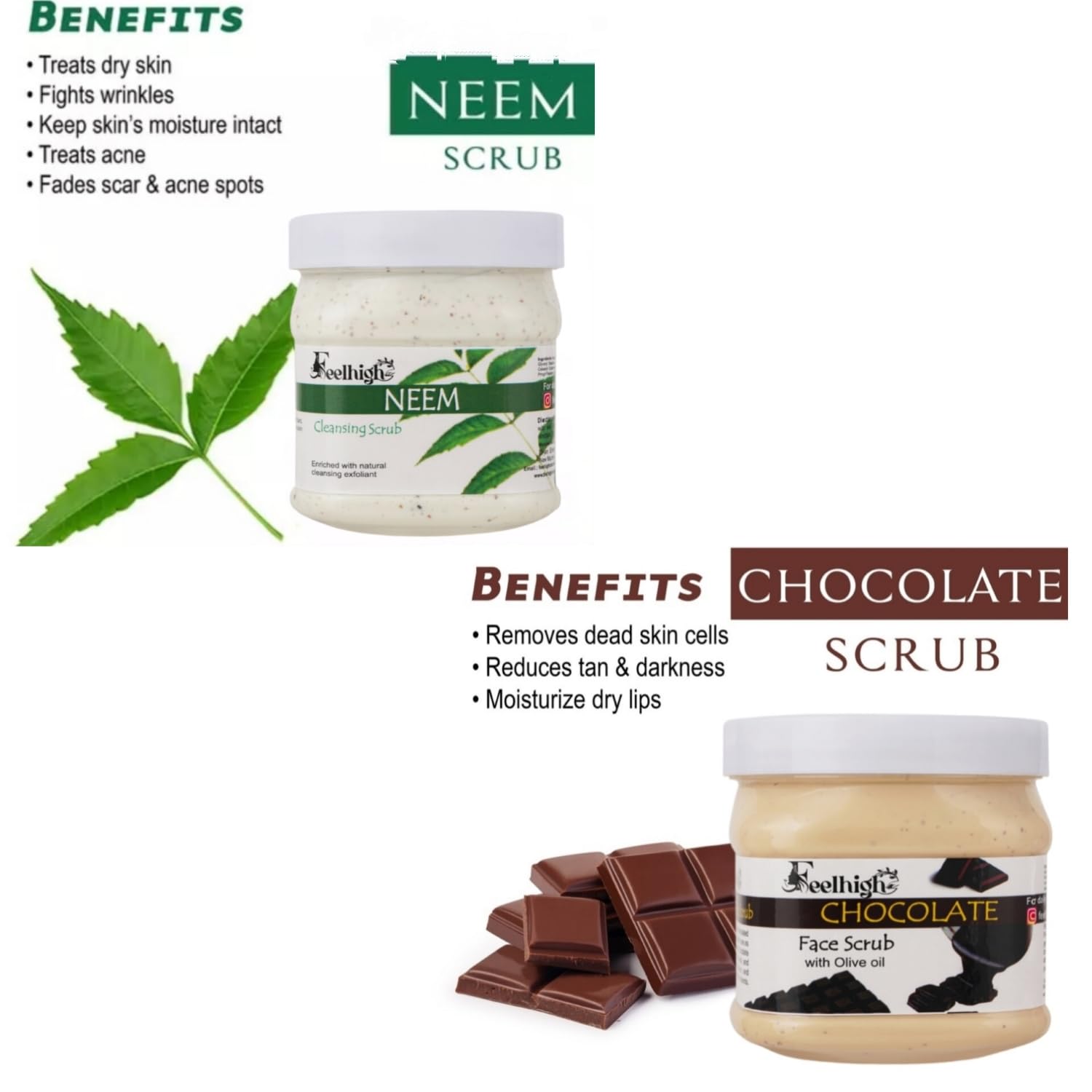 Natural Neem & Chocolate Face & Body Scrub for Deep Cleansing - Enriched with Neem Extract & Olive Oil (500ml) - Gentle Exfoliator for Men & Women - Perfect for Acne-Prone Skin & Daily Skincare Routine
