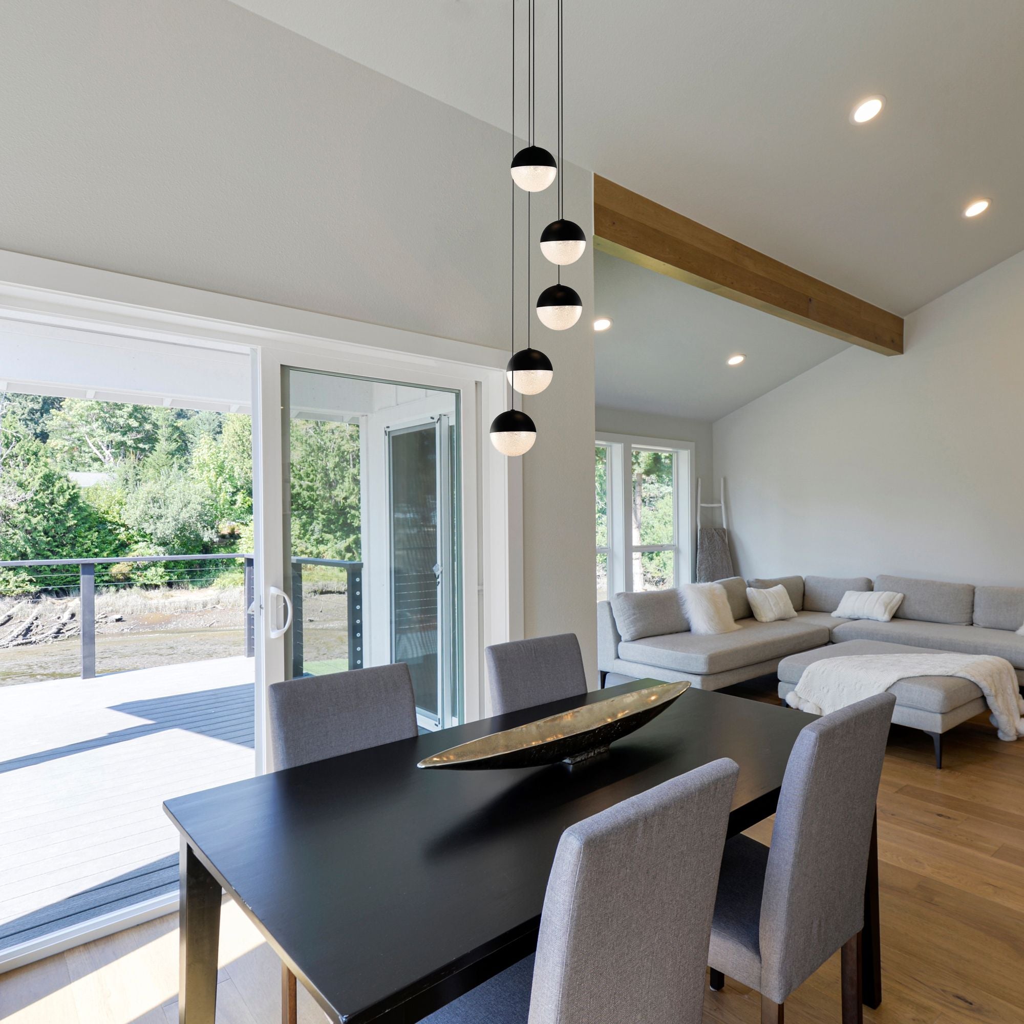 VONN Ravello 5-Light Black LED Chandelier with Globe Shades - Modern Ceiling Fixture for Dining Room, Living Room & Bedroom Lighting