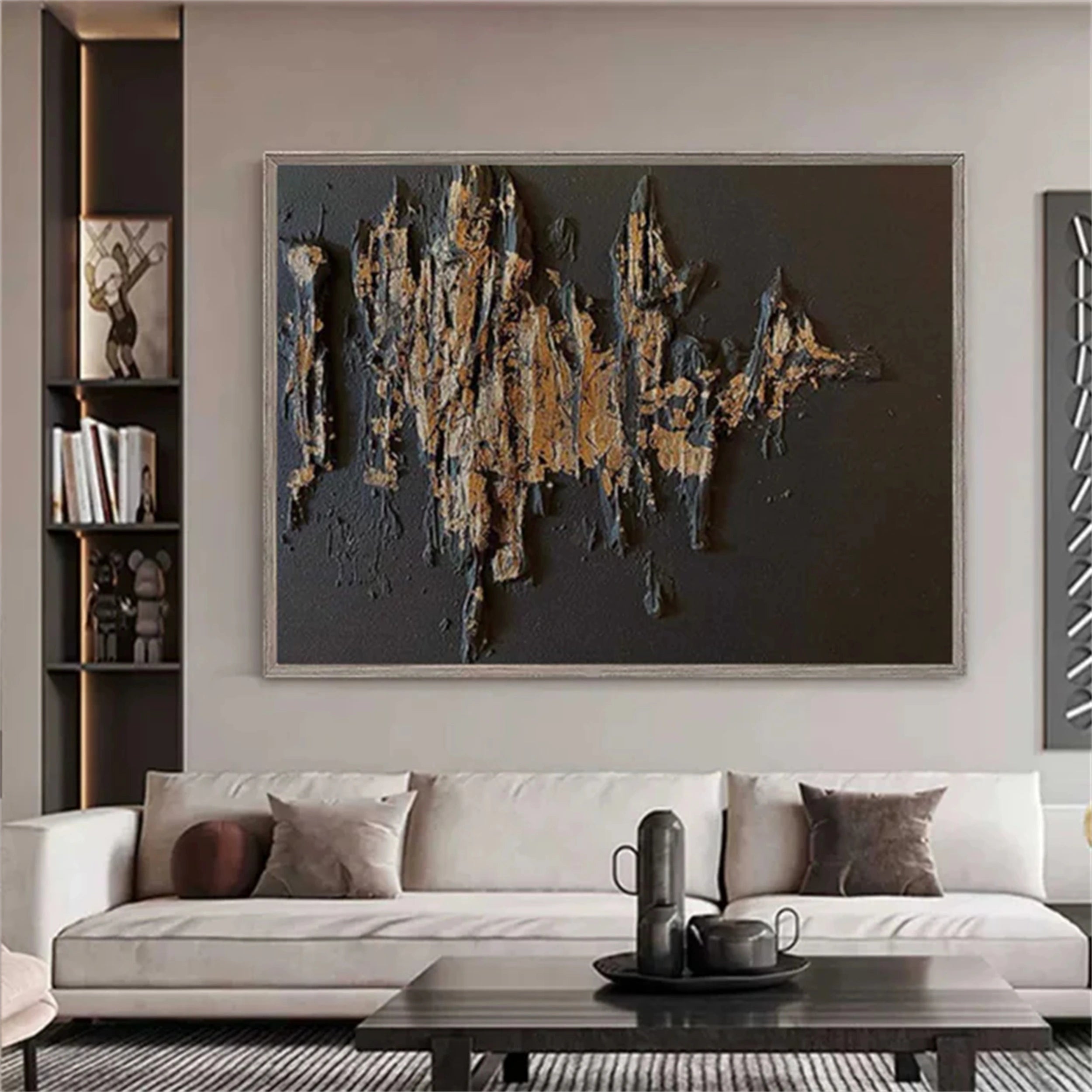 Black Gold Minimalist Textured Abstract Wall Art Painting #MZ053 - Modern Home & Office Decor for Living Room, Bedroom