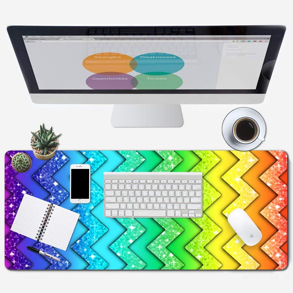 XXL Gaming Mouse Pad 31.5x11.8 Inches - Large Extended Mouse Mat with Stitched Edges, Anti-Slip Rubber Base & Ergonomic Design - Custom Computer Mousepad for PC Gamers (Rainbow Triangle Pattern) - Perfect for Esports, Office Work & Home Gaming Setup