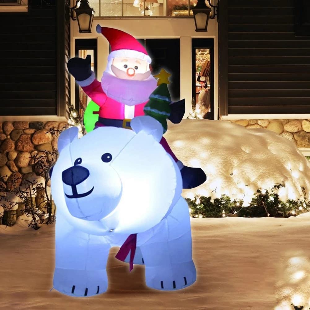 Giant Inflatable Santa Claus Riding Polar Bear with Shaking Head - Christmas Inflatable Decor for Home, Outdoor, Yard & Garden - Perfect for Holiday Parties, Neighborhood Displays & Festive Lighting
