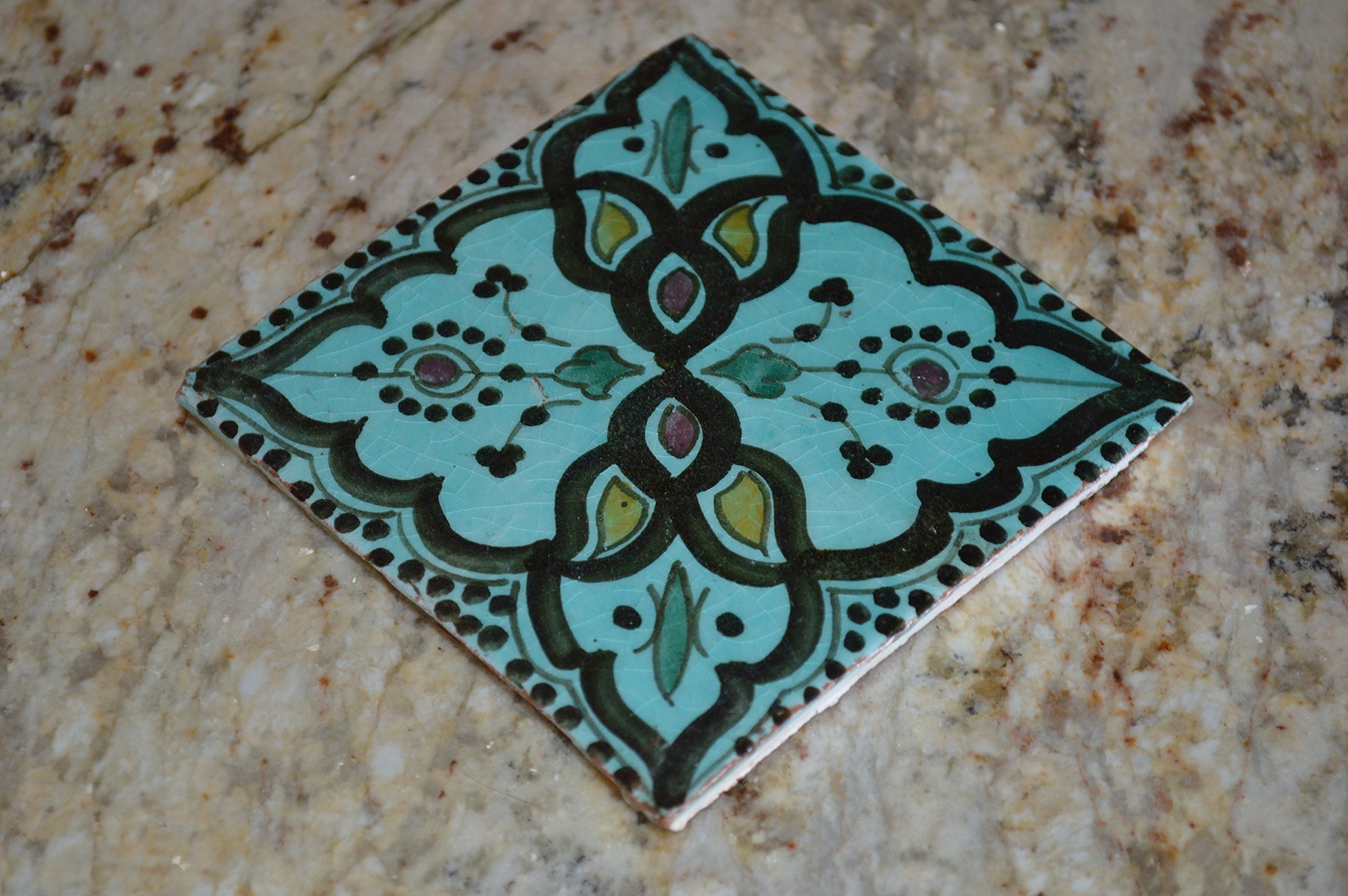 Hand-Painted Moroccan Ceramic Tile Coasters - Spanish Moorish Design for Home Decor, Perfect for Coffee Tables, Dining Tables, and Gift Giving