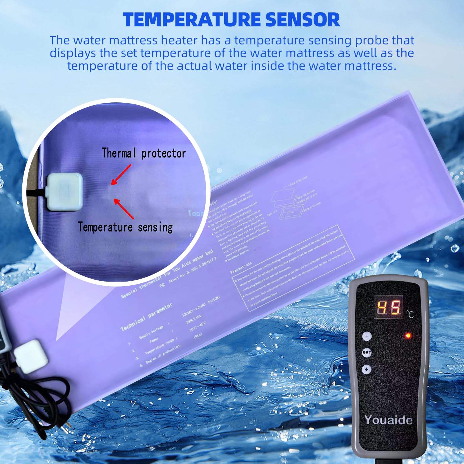 240W Digital Display Smart Water Bed Heater - Softside & Hardside Compatible, Safe & Durable Heating System with Sensitive Temperature Control for King/Queen/Full/Twin Size Beds - Perfect for Home, Hotel & Spa Relaxation