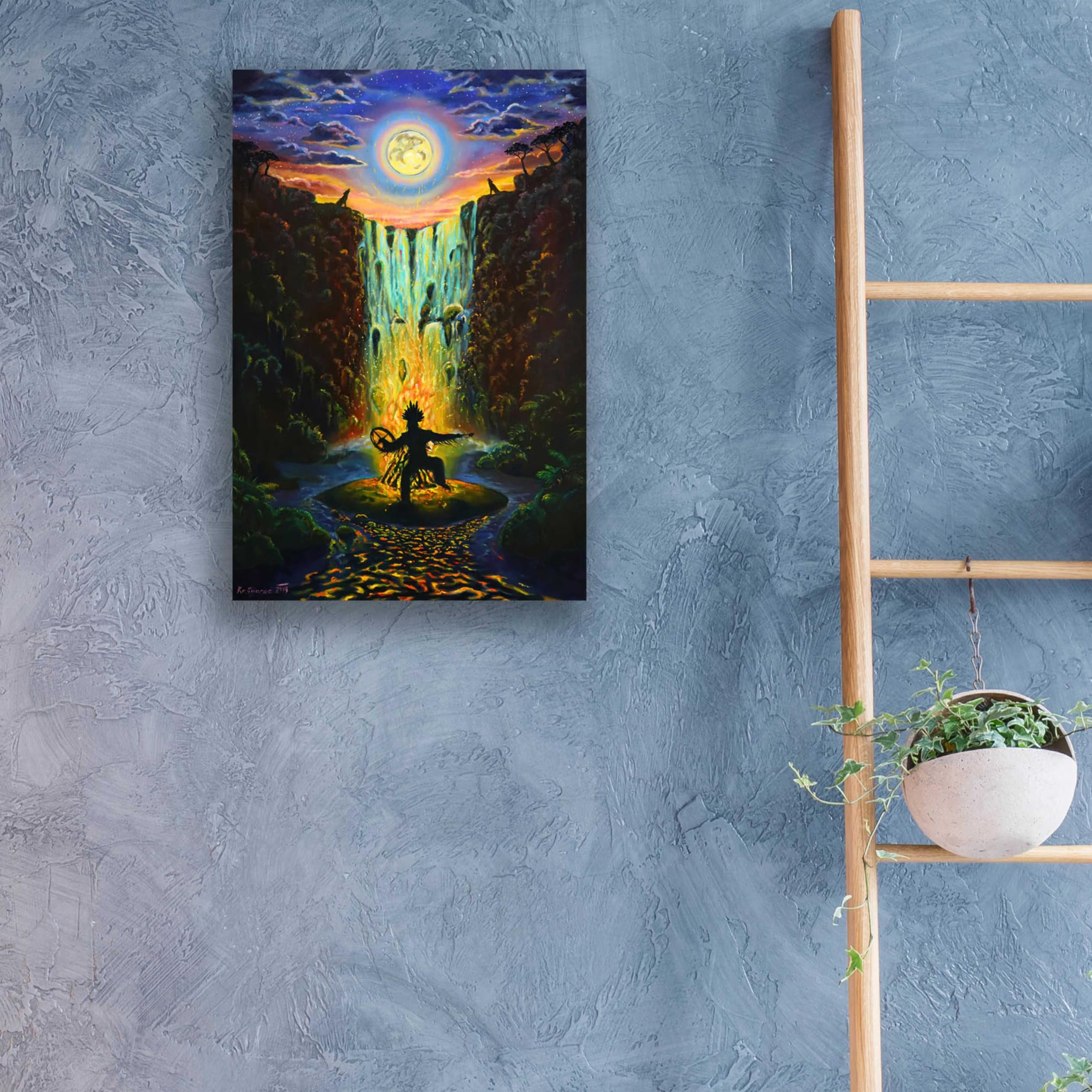 Shaman Fire Acrylic Glass Wall Art by Jan Kasparec - 16x24 Inches Modern Abstract Painting for Living Room, Bedroom & Office Decor