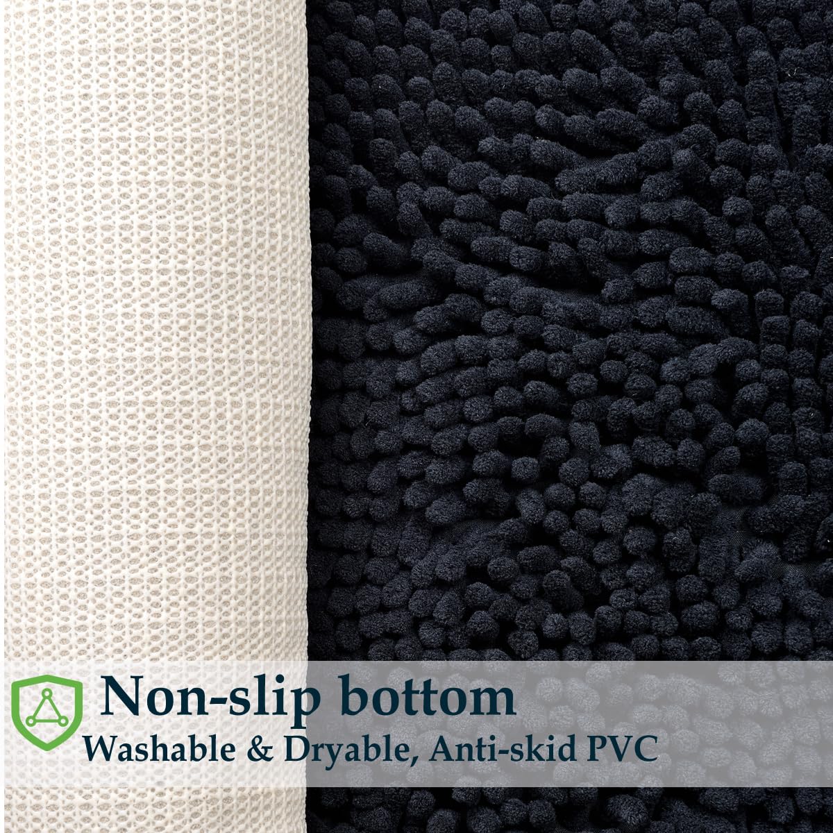 4-Piece Plush Bathroom Rug Set - Soft Shaggy Chenille Non-Slip Bath Mats for Bathroom Floor, Tub & Shower - Ultra Absorbent & Durable - Perfect for Modern Bathrooms & Spa-Like Retreats (Black)