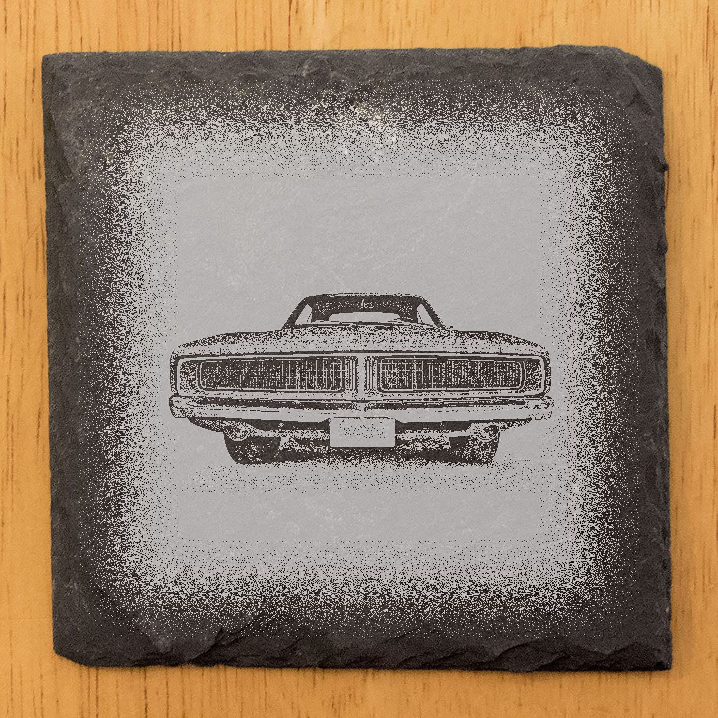 Vintage 1969 Dodge Charger Coasters Set of 4 - Square Slate Drink Coasters for Cars & Beer - Perfect for Man Cave, Home Bar, and Auto Enthusiast Gifts