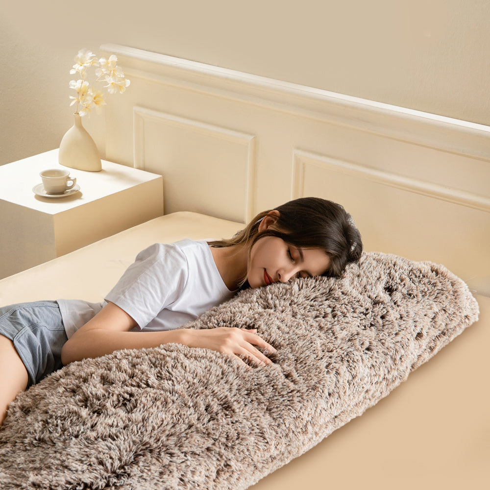 MAXYOYO Ultra Luxury Faux Fur Body Pillow with Memory Foam - 20x54 Inch Coffee Brown - Soft Hugging Pillow for Adults, Washable Cover - Perfect for Sleeping, Lounging & Pregnancy Support
