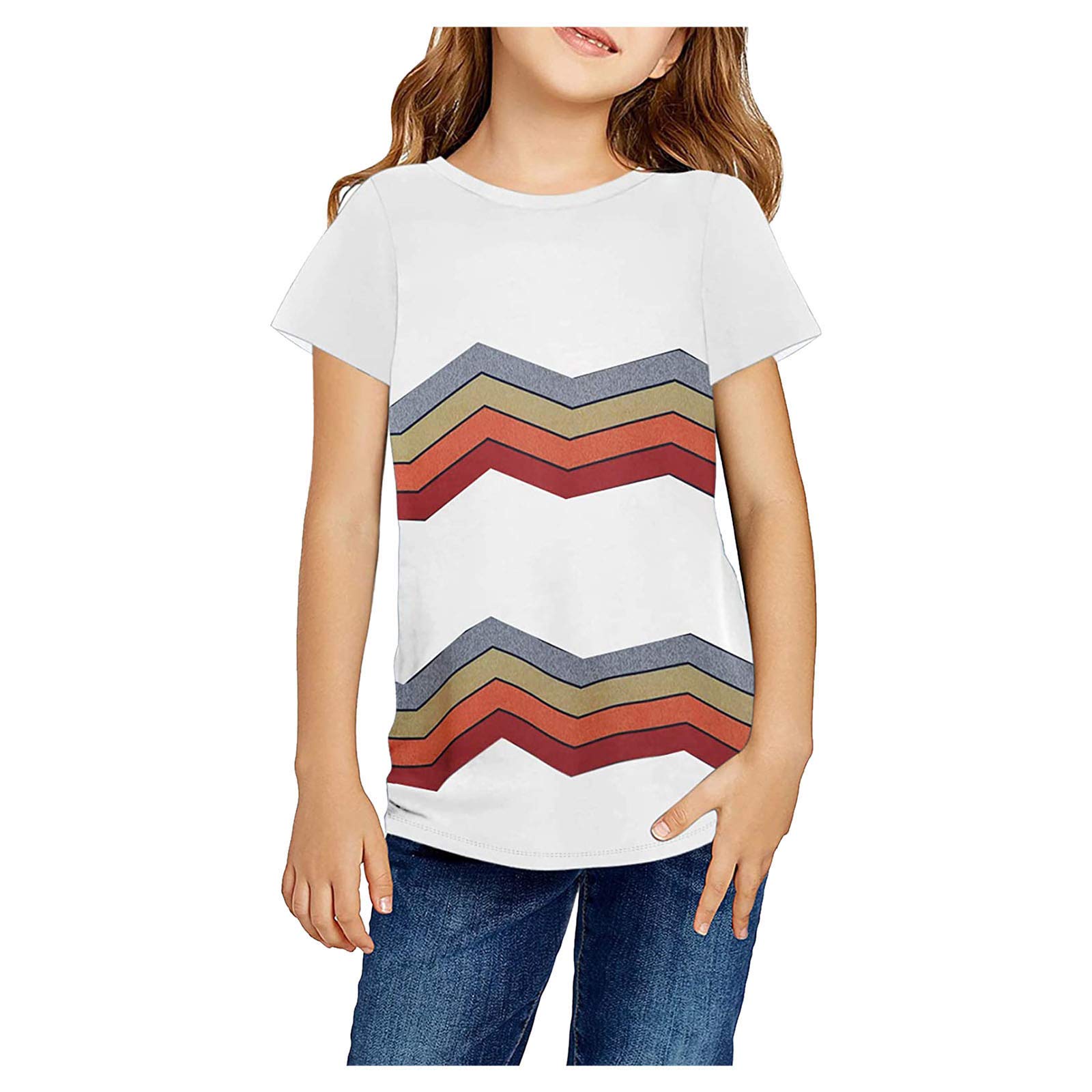 Girls Toddler Short Sleeve Striped Printed T-Shirt - Soft Cotton Kids Top for Playtime & Preschool | Cute Toddler Clothes for Girls 2T-5T