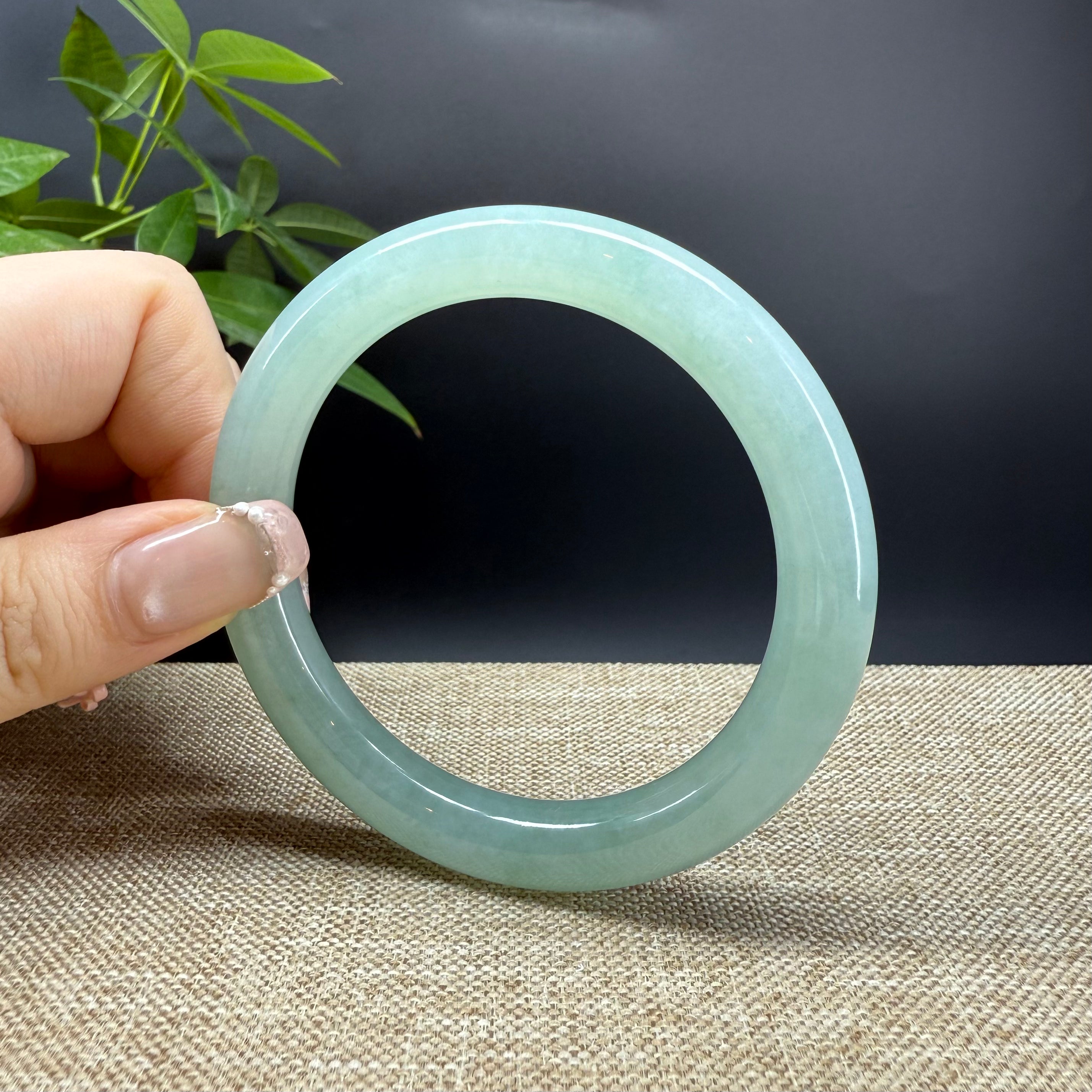 Authentic Burmese Icy Green Jadeite Bangle Bracelet - 58mm Handmade Natural Jade Jewelry for Women, Gift for Mom, Birthday, Anniversary & Special Occasions