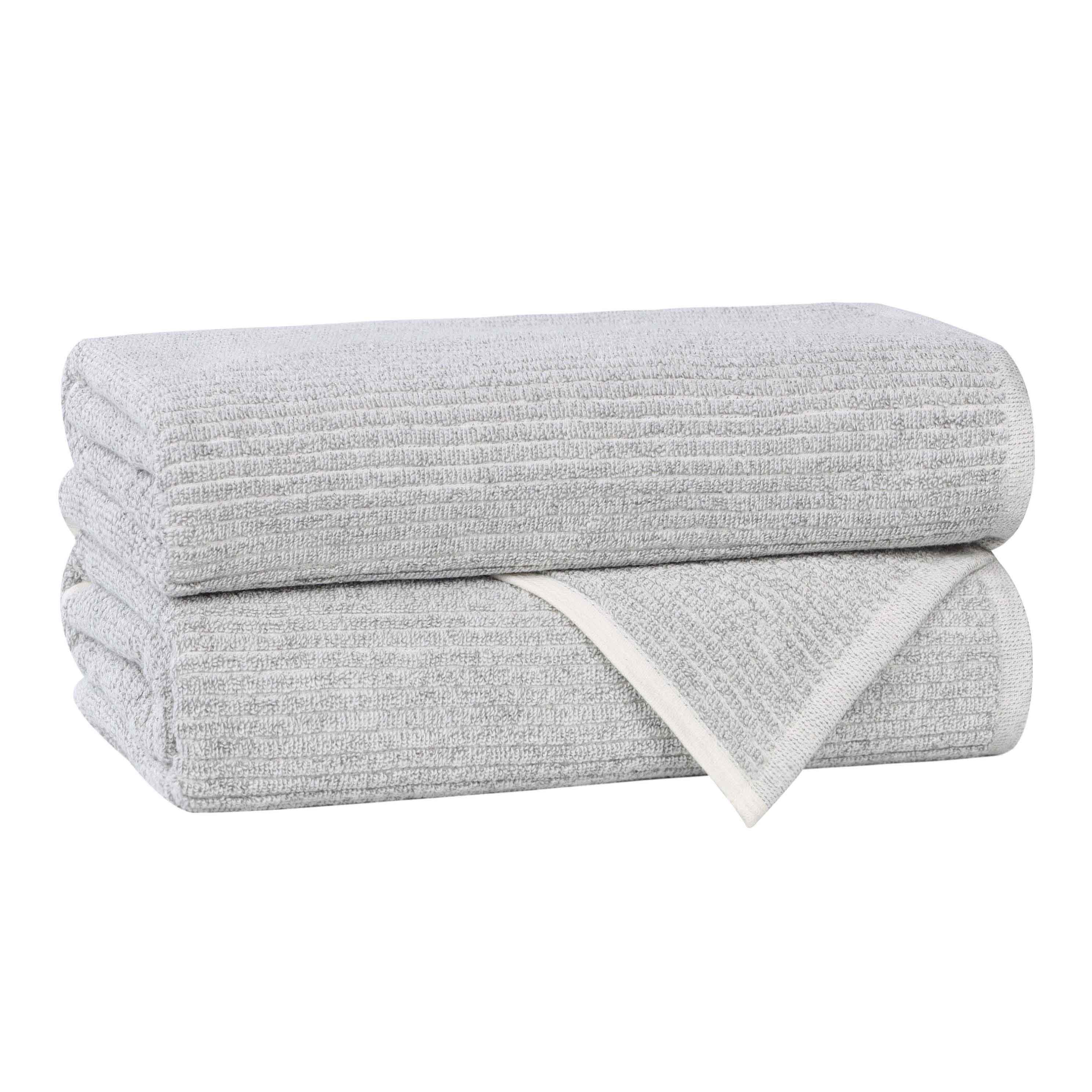Premium Cotton Blend Ribbed Bath Towels Set of 2 - Ultra Absorbent & Quick Dry Bathroom Towels for Spa, Gym, Beach & Luxury Home Use