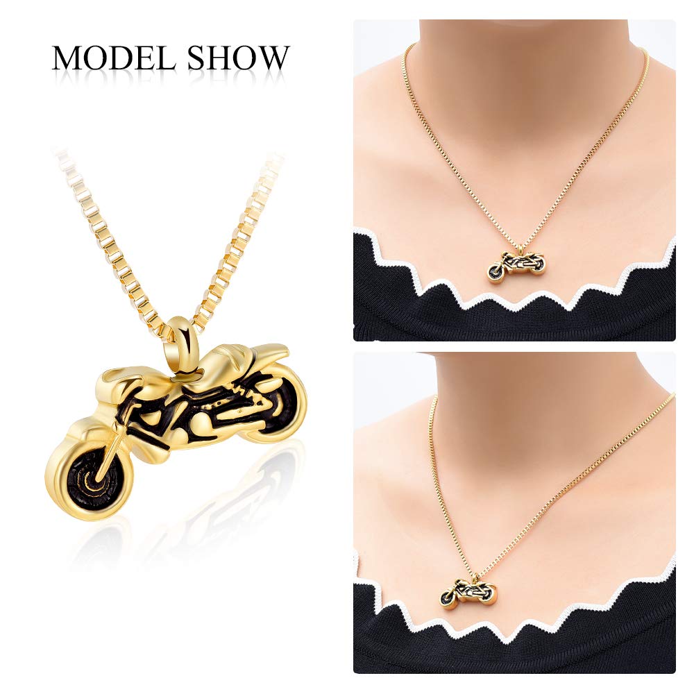 Motorcycle Urn Necklace for Ashes - Stainless Steel Cremation Jewelry Pendant for Men & Women - Memorial Keepsake for Bikers & Loved Ones - Perfect for Riders, Motorcycle Enthusiasts & Memorial Gifts