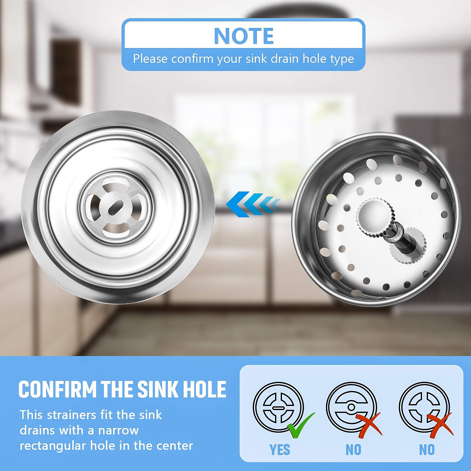 Premium 3-Piece Stainless Steel Kitchen Sink Drain Strainer & Stopper Set with Handle - Universal Anti-Clogging Sink Filter for Garbage Disposal - Silver (Perfect for Daily Dishwashing & Food Prep)
