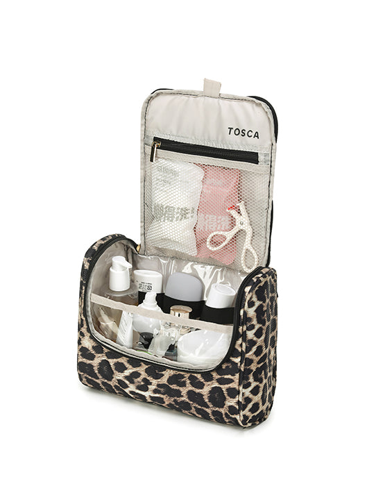 Tosca SO LITE Hanging Wetpack Leopard Print - Lightweight Travel Makeup Bag for Women, Perfect for Gym, Beach & Vacation Essentials | Waterproof Cosmetic Organizer