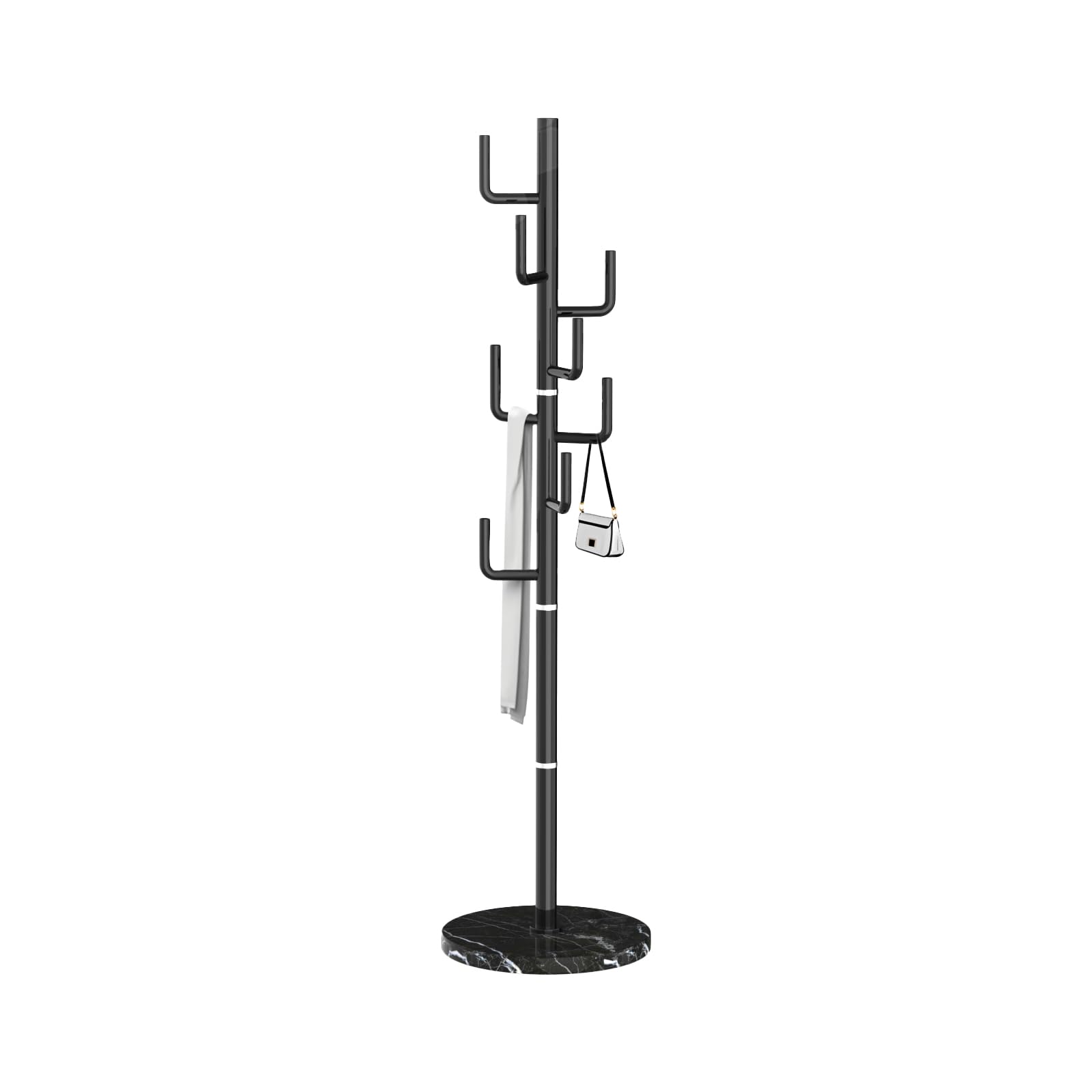 Stylish Metal Modern Coat Racks - Freestanding Cactus Design with Natural Marble Base, 8 Hooks for Hats, Bags & Jackets - Perfect for Entryway, Office & Home Organization