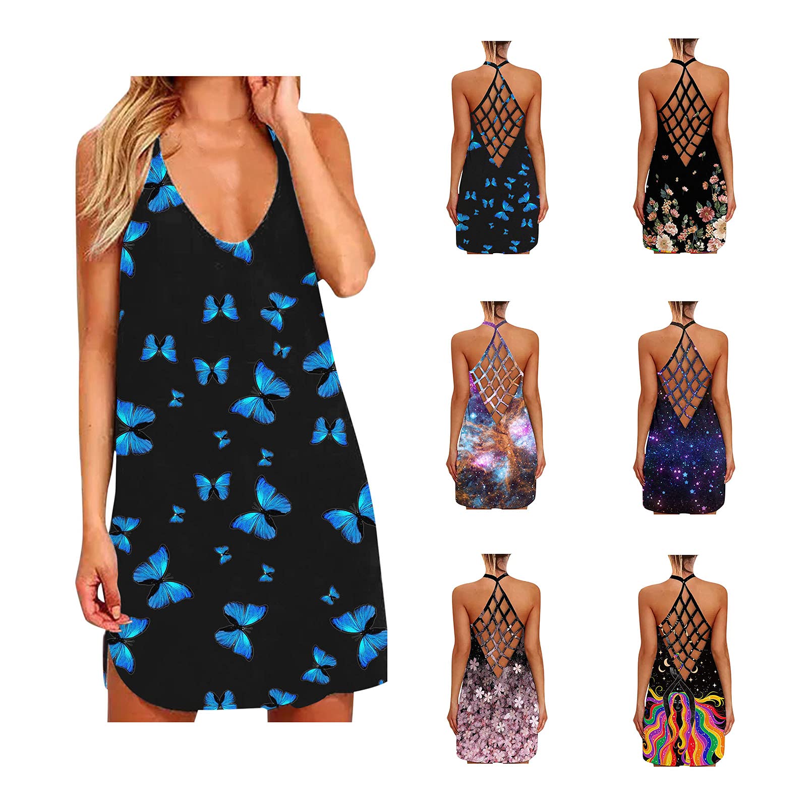 Boho Dress for Women - Halter Neck Sleeveless Summer Mini Dress, Vintage Swing Tunic Sundress, Casual Beach Wedding Guest Dress in Black | Perfect for Summer Vacations, Beach Parties & Outdoor Events