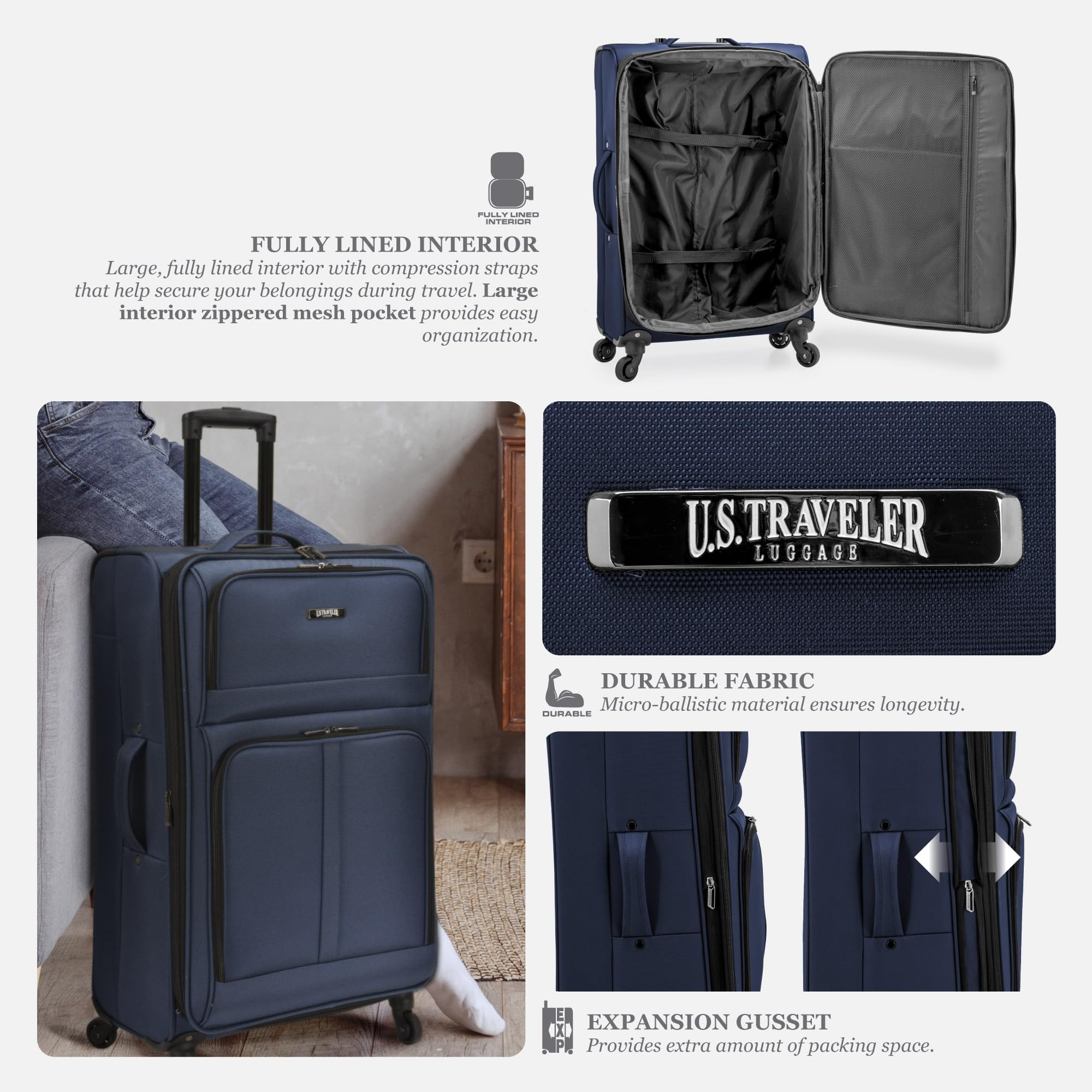 U.S. TRAVELER Anzio Softside Expandable Spinner Luggage Set - 3-Piece (22/26/30 Inch) Burgundy Suitcase for Business Travel & Family Vacations | Lightweight Durable Hardshell Luggage with 360° Wheels & TSA Lock