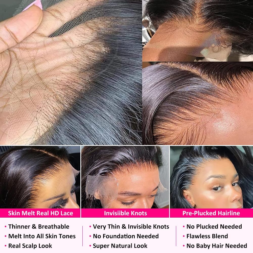 32 Inch Deep Wave Lace Front Wigs Human Hair 13x6 HD Lace Frontal Wigs - 200% Density Pre-Plucked Deep Curly Glueless Wig with Baby Hair (Natural Black) for Women | Perfect for Daily Wear, Cosplay, and Special Occasions