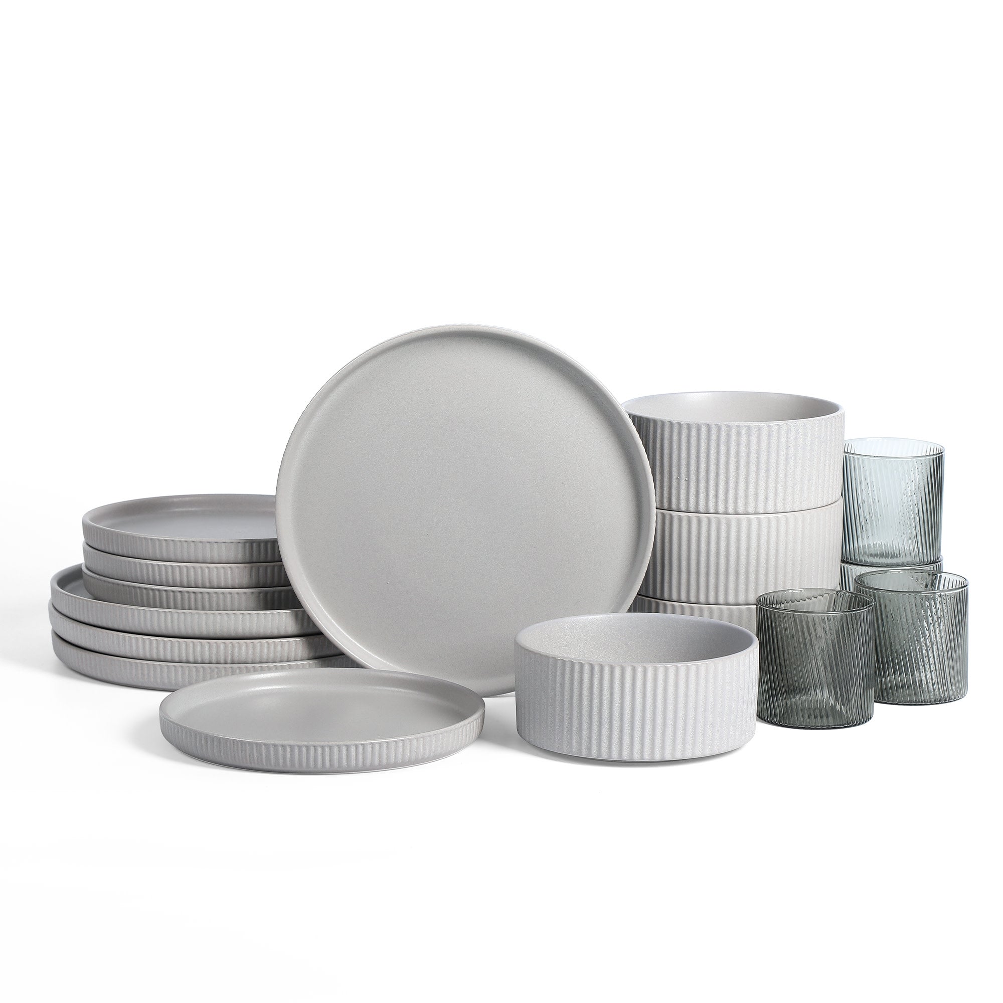 Premium Borosilicate Glass & Stoneware Dinnerware Set - Durable & Elegant Grey Tableware for Everyday Dining & Entertaining