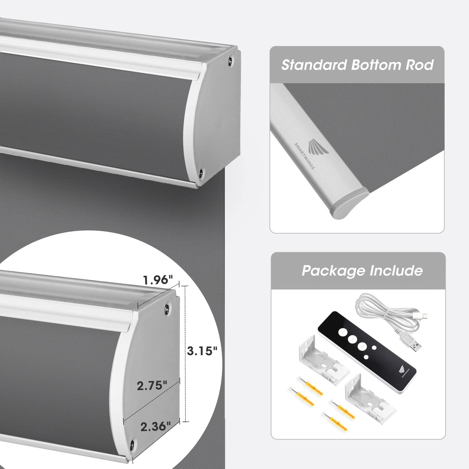 SmartWays Motorized Roller Shades - Alexa, SmartThings & Google Assistant Compatible Smart Blinds | 100% Blackout, Waterproof, Cordless Vinyl Shades with Remote Control | Custom Size Window Coverings for Home Office & Bedroom (Medium Grey) | Perfect for Light Control & Privacy in Living Spaces