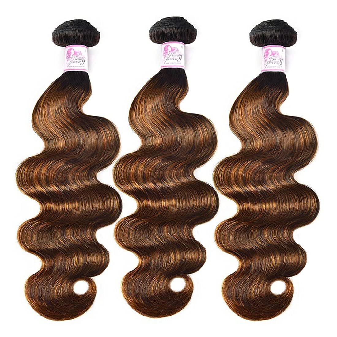 Beauty Forever Ombre Highlight Brazilian Body Wave Virgin Hair Extensions - 4 Bundles (24/26/28/30 Inch) | Ombre Blonde Remy Human Hair Weaves | Natural Wavy Hair for Styling & Volume | Perfect for Parties, Weddings & Daily Wear