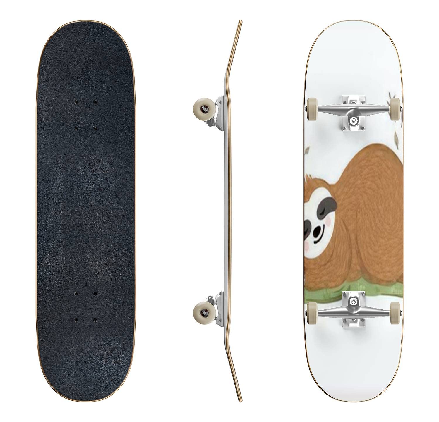 Cute Baby Sloth Skateboard - Hand Drawn Animal Design Longboard for Beginners & Pros | Classic Concave Deck for Extreme Sports & Teen Gifts | Perfect for Skate Parks, Commuting & Street Riding