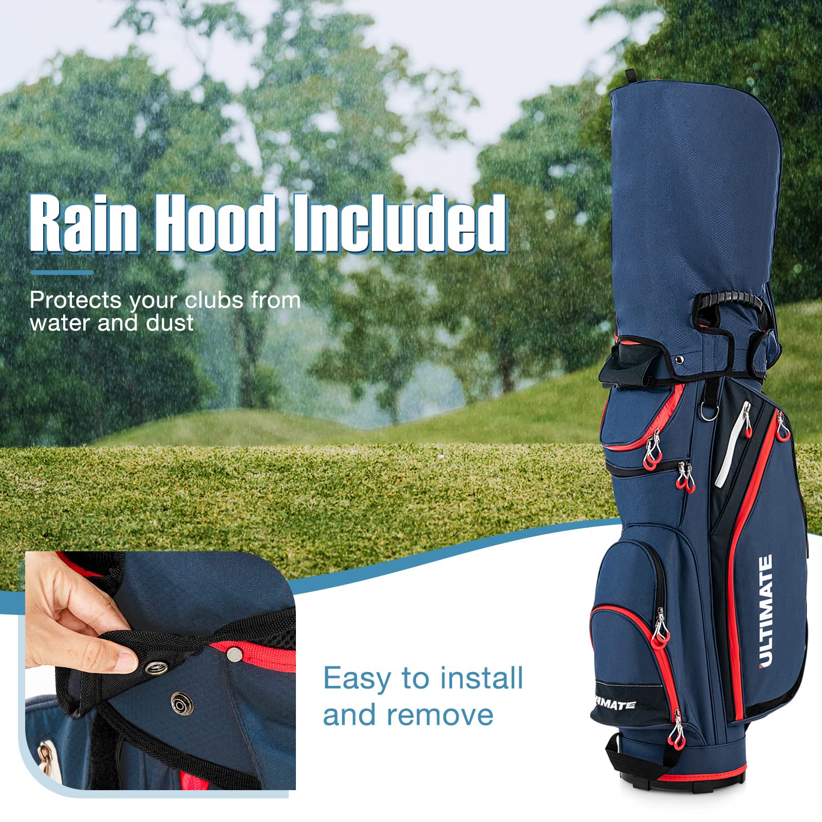GYMAX 14-Way Divider Golf Cart Bag with Rain Hood & Cooler Pocket - Waterproof Lightweight Golf Club Bag for Men & Women - Perfect for Golf Courses, Driving Range & Travel (Navy)