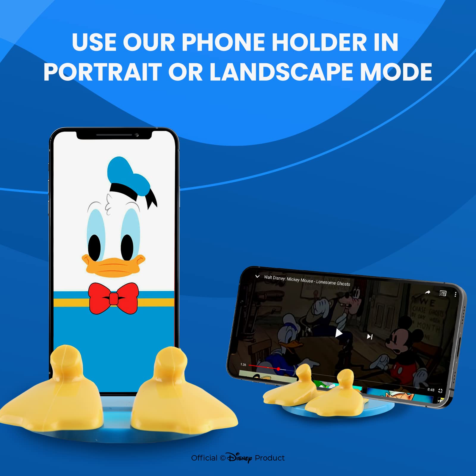 Disney Mickey Mouse & Friends Phone Stand with Bonus Decal Sticker - Universal Desk Phone Holder for iPhone, Android & More - Perfect for Home, Office & Travel (Donald Duck Design)