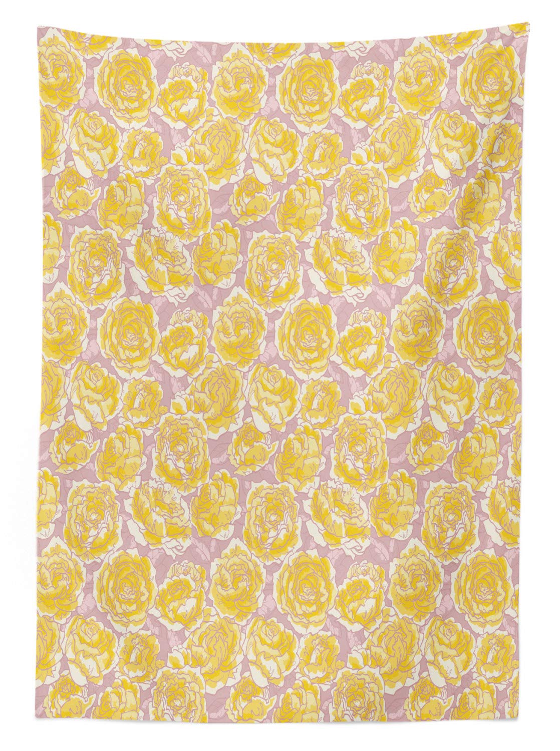 Ambesonne Floral Outdoor Tablecloth - Hand-Painted Yellow Roses Spring Design, Washable Picnic Table Cover 58x120 Inches - Perfect for Garden Parties, Outdoor Dining & Picnics