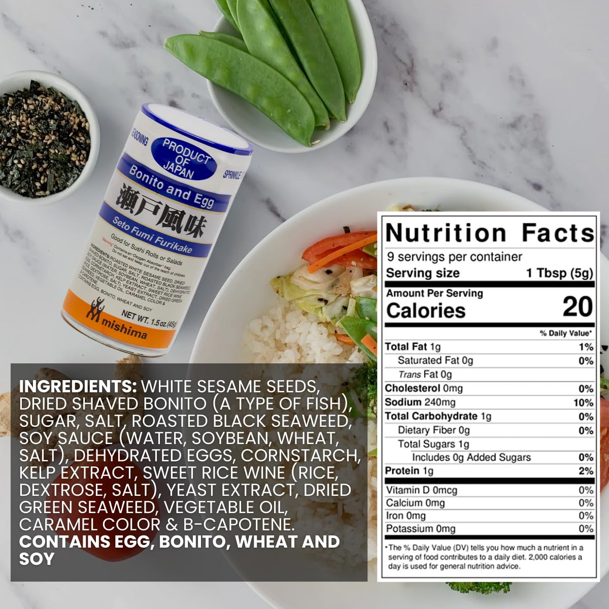 Premium Japanese Furikake Rice Seasoning - Bonito & Egg Flavor | Authentic Umami Spice for Rice, Salad & Stir Fry | 1.58oz (Pack of 2) | Perfect for Sushi Bowls, Bento Boxes & Home Cooking