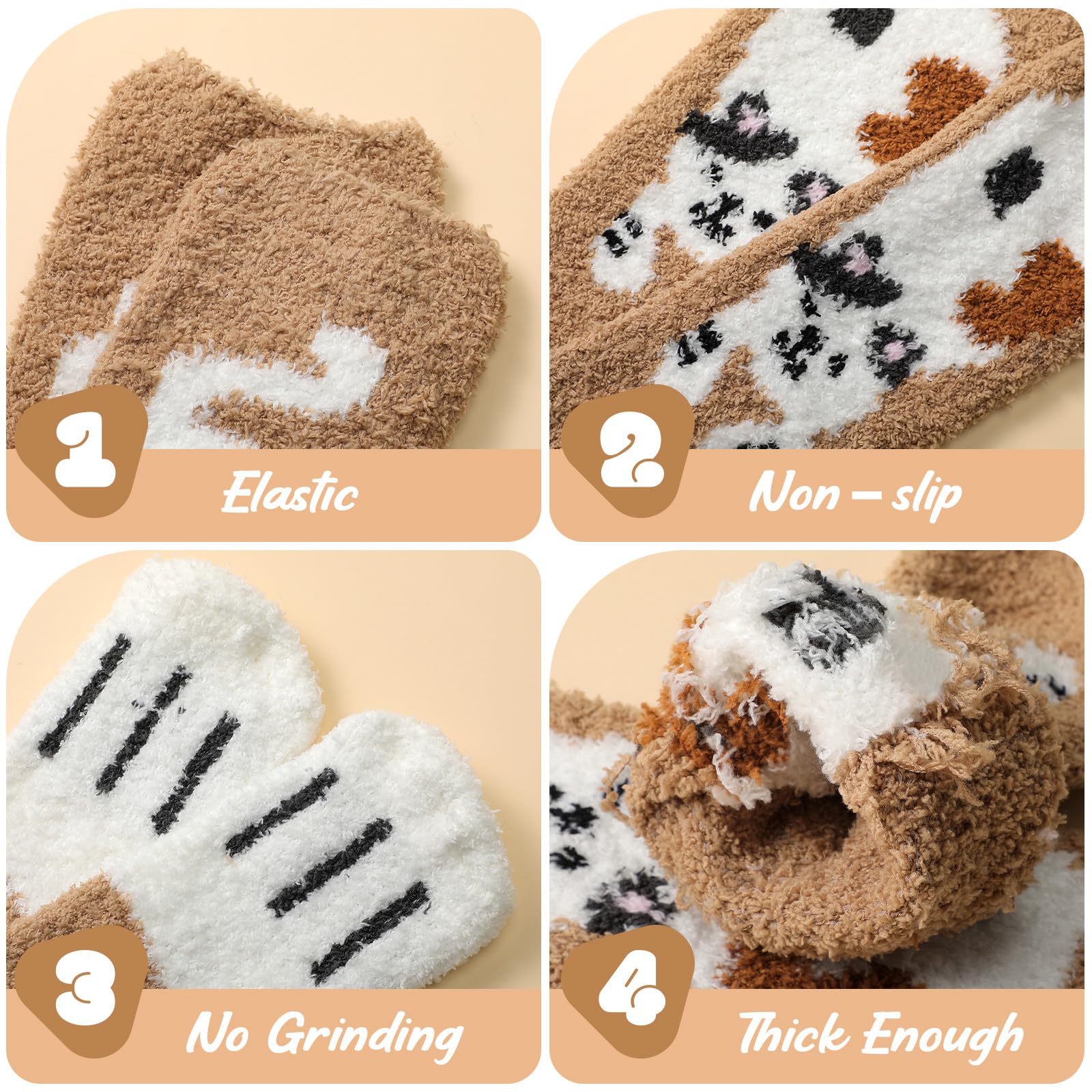 Soft Fluffy Fuzzy Socks for Women - Winter Warm Cozy Cat Print Socks for Home, Lounge & Gift Giving