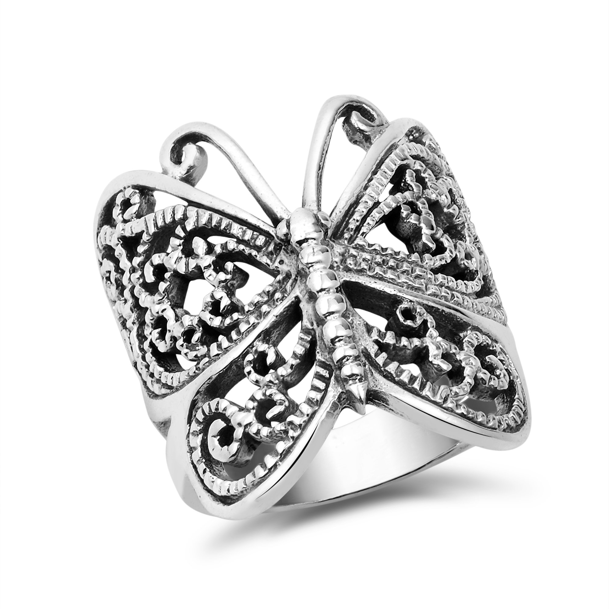 AeraVida .925 Sterling Silver Butterfly Wrap Ring for Women - Elegant Wedding, Engagement & Fashion Jewelry - Comfort Fit Butterfly Ring Size 6-11 (7) - Perfect for Everyday Wear, Date Nights & Special Occasions