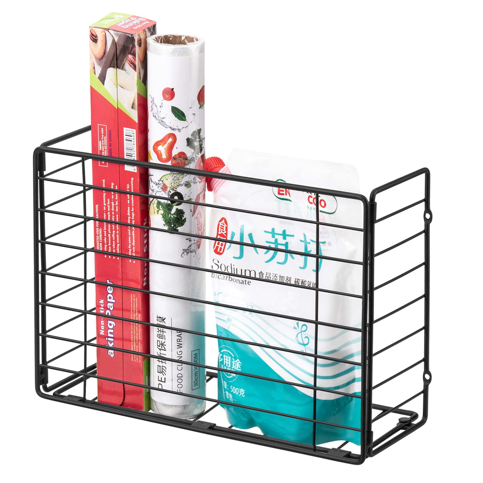 Lonian Kitchen Wrap Organizer Rack - Wall Mounted or Door Hanging Storage Basket for Cutting Boards, Tin Foil, Wax Paper, Parchment Paper - Perfect for Pantry, Cabinet, Cupboard Organization & Space Saving