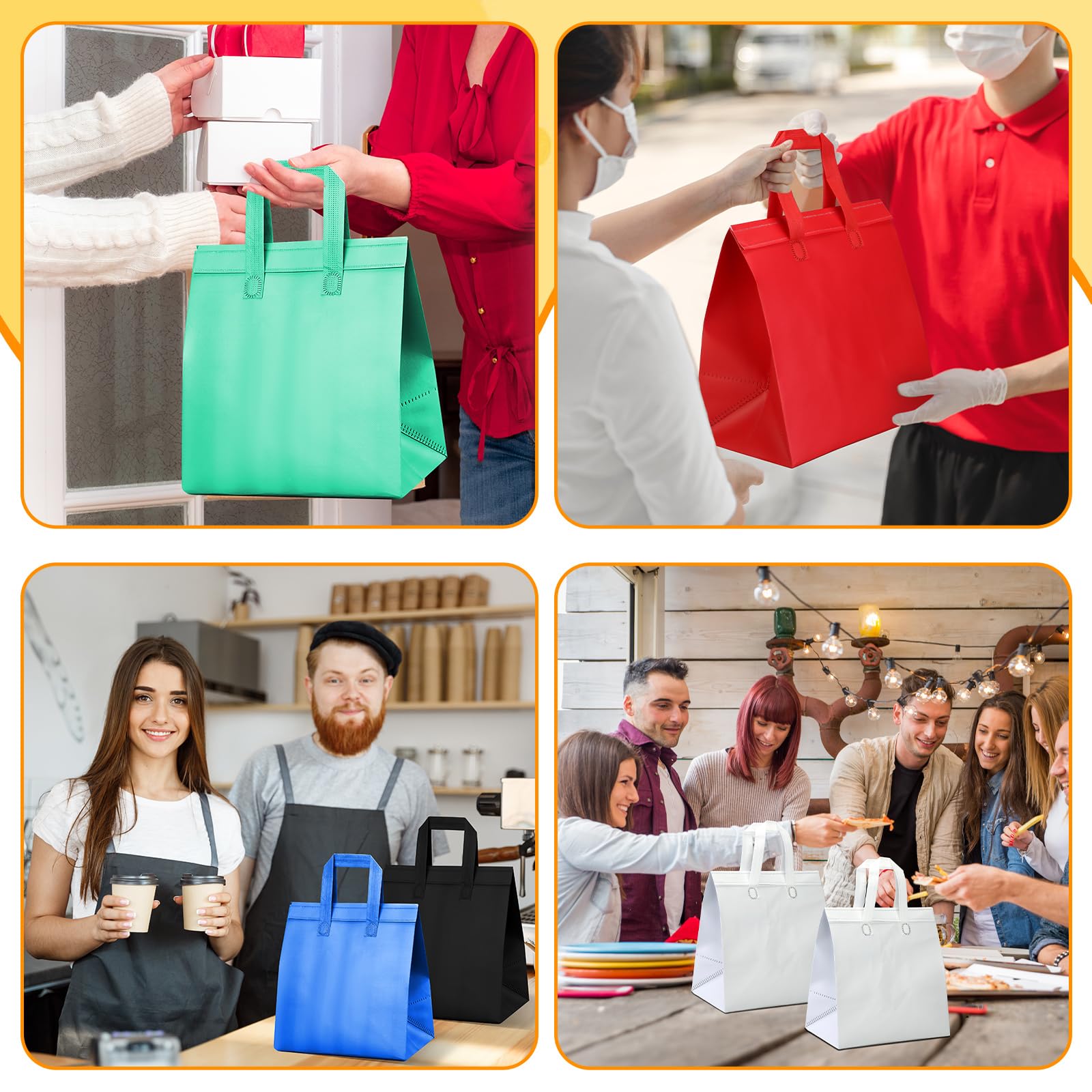 200 Pcs Insulated Take Out Bags Bulk - Thermal Food Delivery Bags 10.24x11.02x6.69 Inch for Grocery, Lunch, Hot & Cold Food - Disposable Shipping Cooler Bags (Colored) - Perfect for Restaurants, Catering & Meal Prep Services
