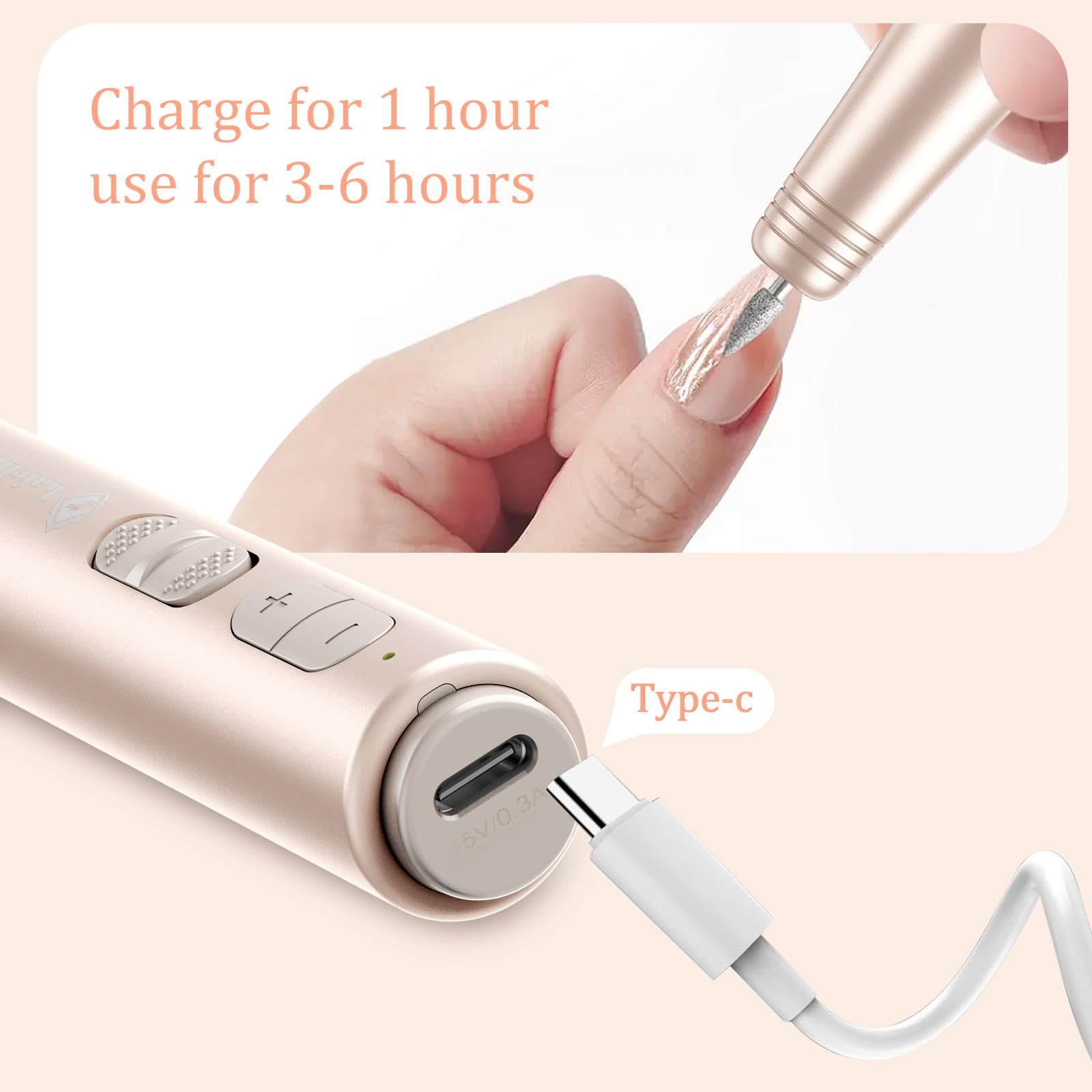Professional Cordless Electric Nail Drill & File Kit - Rechargeable Manicure Machine for Acrylic, Gel Polish & Dip Powder Nails | Perfect for Home & Salon Nail Care, DIY Manicures & Pedicures