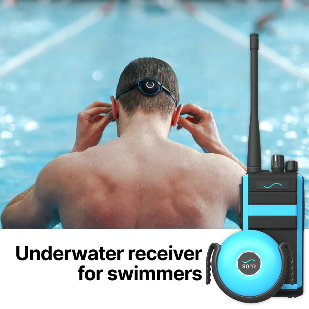 SONR Swim Coach Communicator - Waterproof Bone Conduction Headset with Real-Time Coaching & Metronome for Swimming Training | Ideal for Coaches & Competitive Swimmers (Blue)