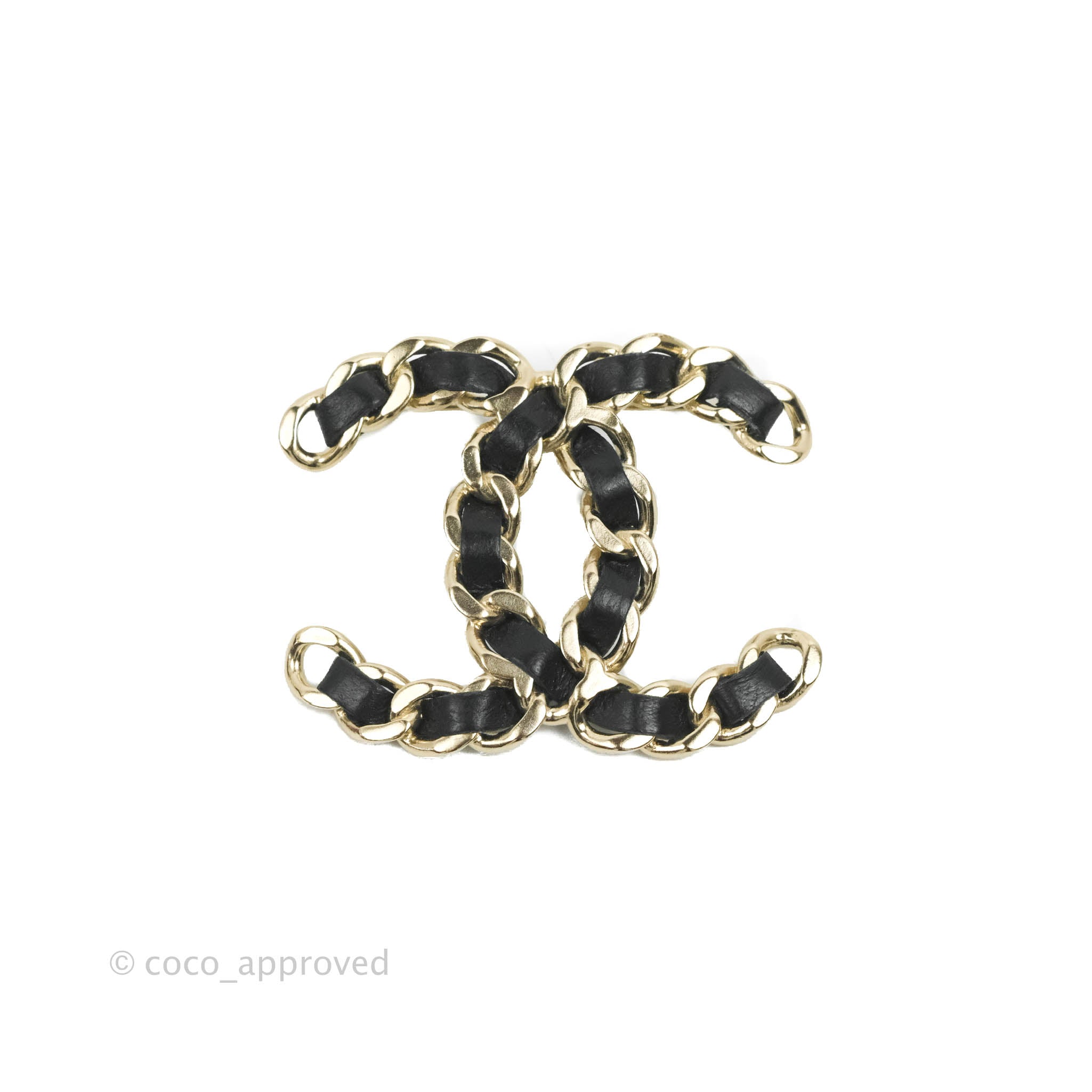 Chanel CC Braided Leather Black Brooch with Gold Tone - Elegant Fashion Accessory for Women, Perfect for Jackets, Coats, Bags & Special Occasions