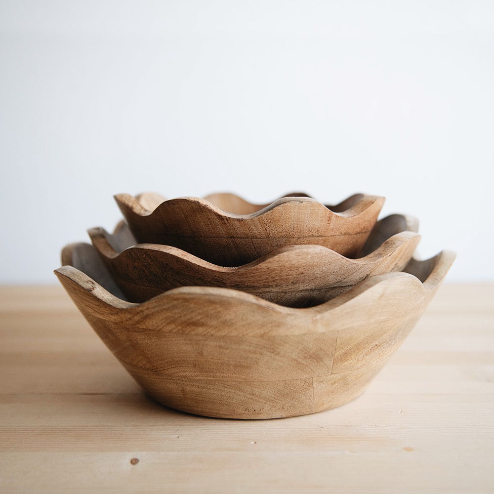 Handcrafted Scalloped Wooden Bowl - Natural Wood Serving Bowl for Salads, Fruits & Snacks - Perfect for Farmhouse Dining & Rustic Home Decor