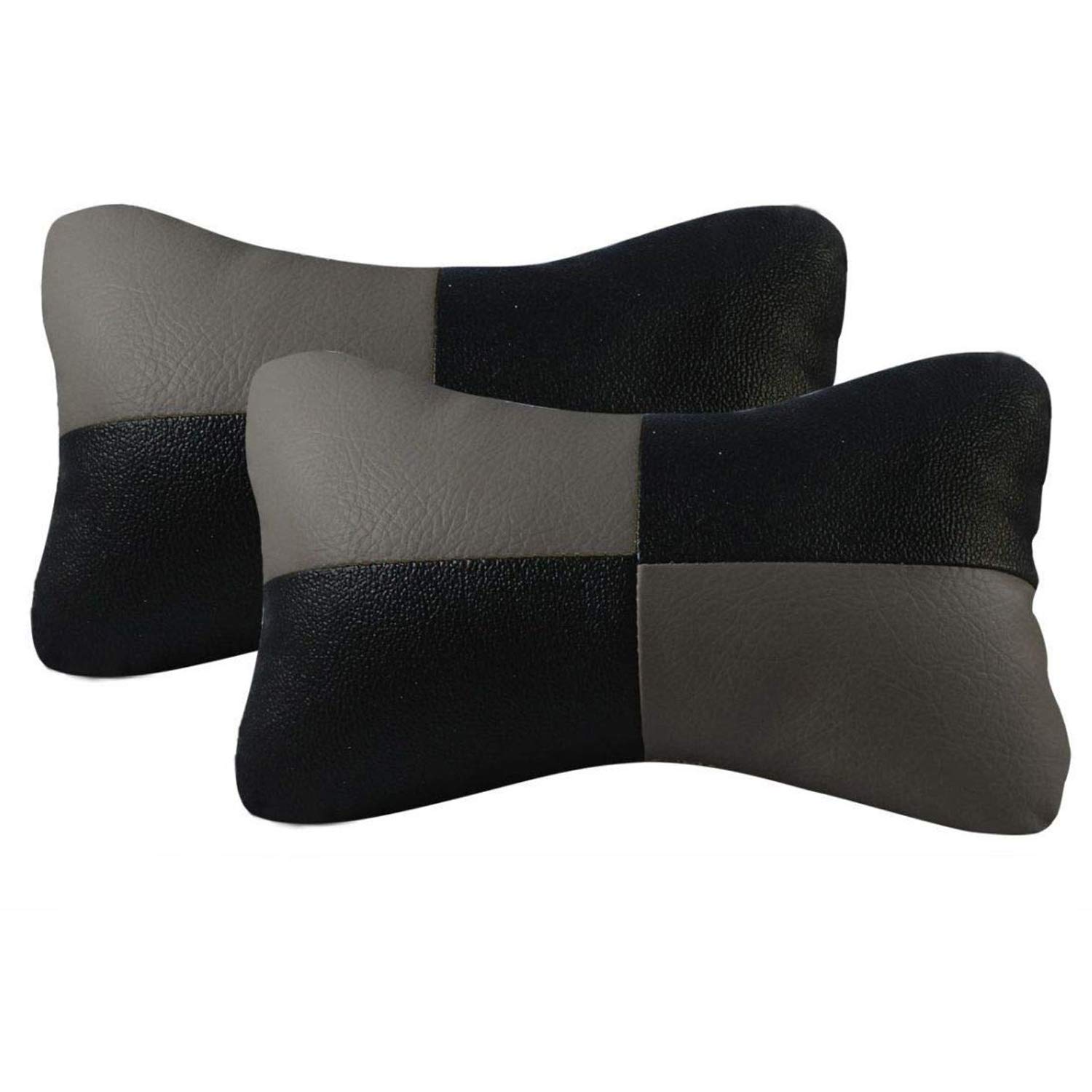 Premium PU Leather Car Headrest Neck Pillow with Adjustable Straps - Comfortable Travel Cushion for SUV & Sedan (Black & Grey, 2 Pack) - Perfect for Toyota Etios Liva, Long Road Trips & Commuting