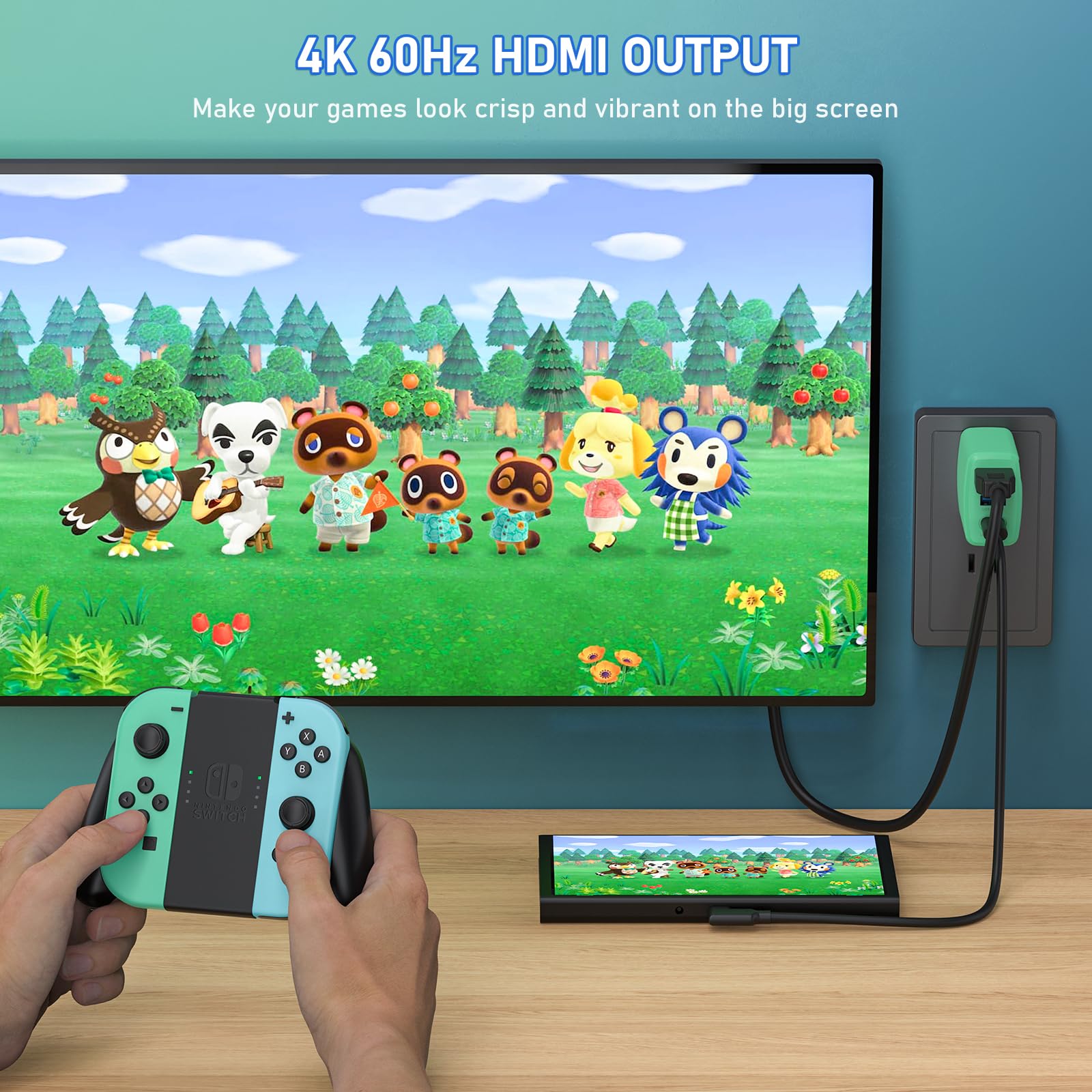 45W Nintendo Switch Dock Charger for Animal Crossing - 4K HDMI TV Docking Station for Switch/OLED/Steam Deck, Fast Charging for iPhone/iPad/MacBook - Portable Gaming Charger with HDMI Output - Perfect for Travel & Home Gaming Setup