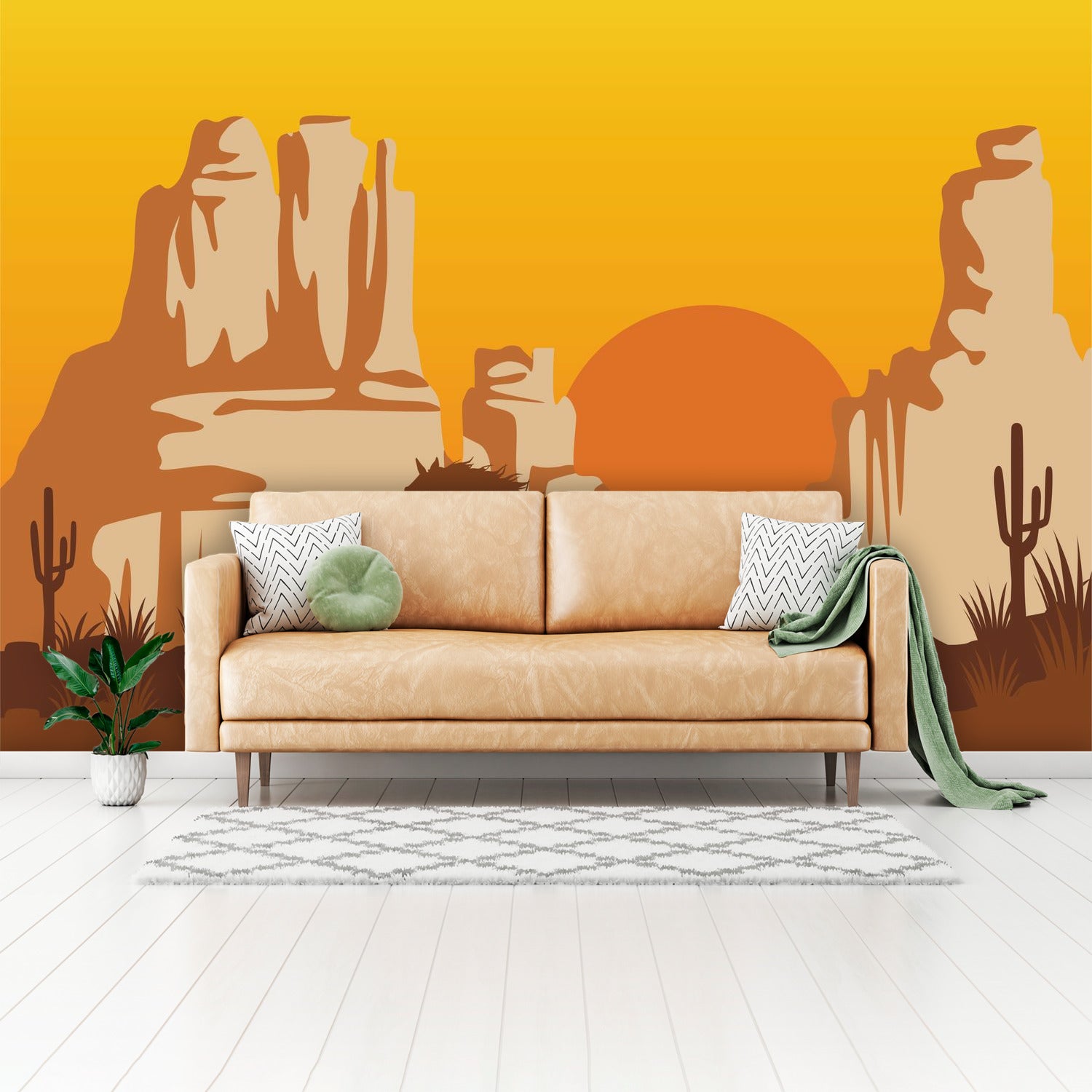 Galloping Horse Wall Mural - Arizona Canyon Landscape Peel and Stick Wallpaper - 4 Sizes (Self-Adhesive, Removable) - Perfect for Living Room, Bedroom, or Office Decor