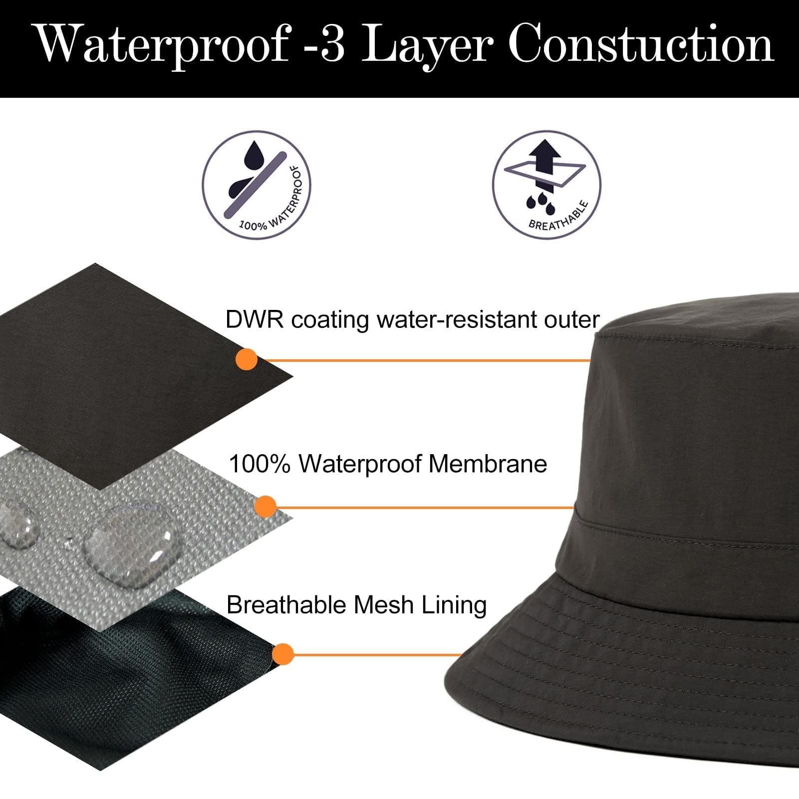 TOP-EX XL XXL Oversized Bucket Rain Hat - Waterproof Summer Hat for Golf, Safari & Outdoor Activities - UPF 50+ UV Protection - Perfect for Beach, Hiking and Gardening