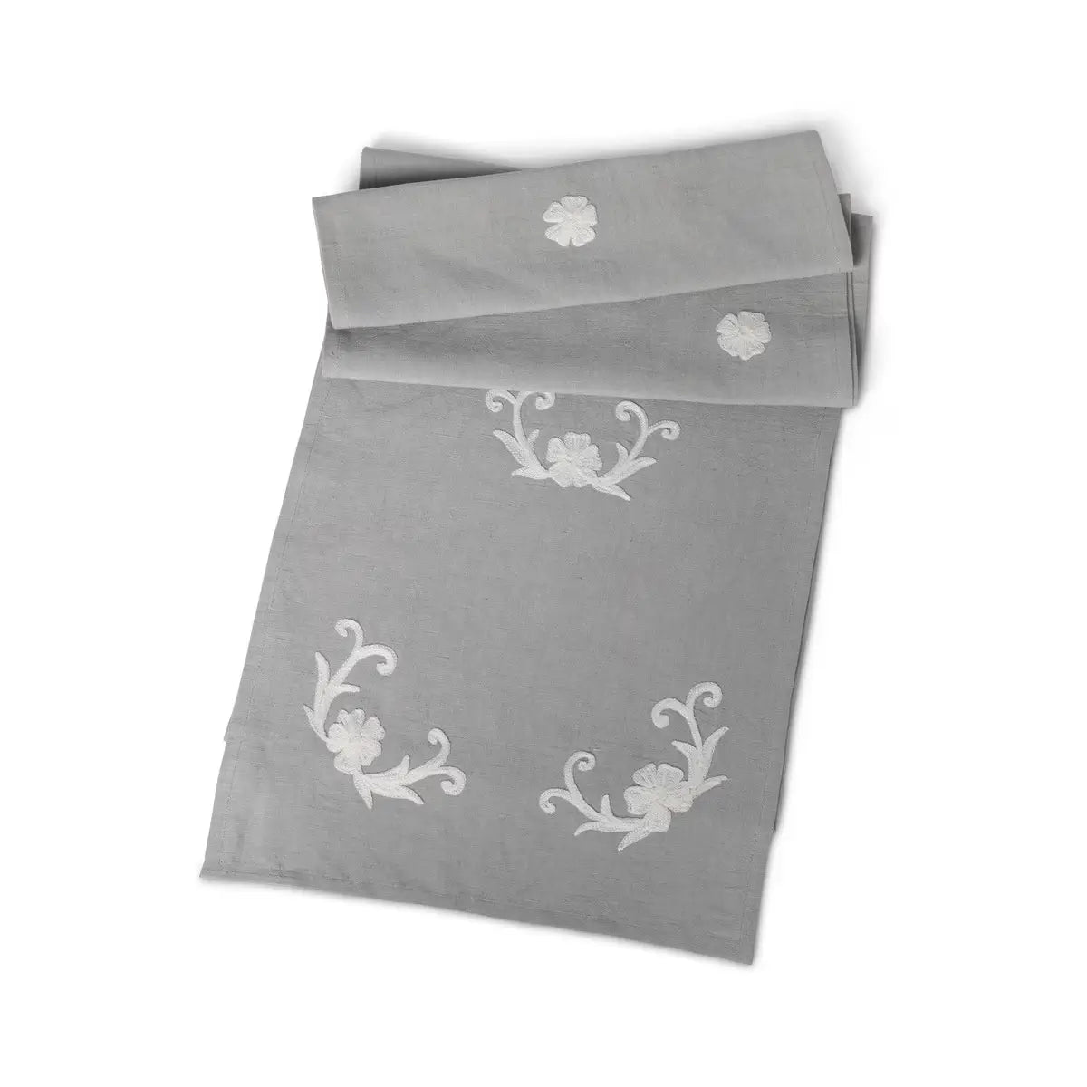 Elegant Cosette Embroidered Linen Table Runner - Handmade Home Decor for Dining Table, Wedding, and Special Occasions