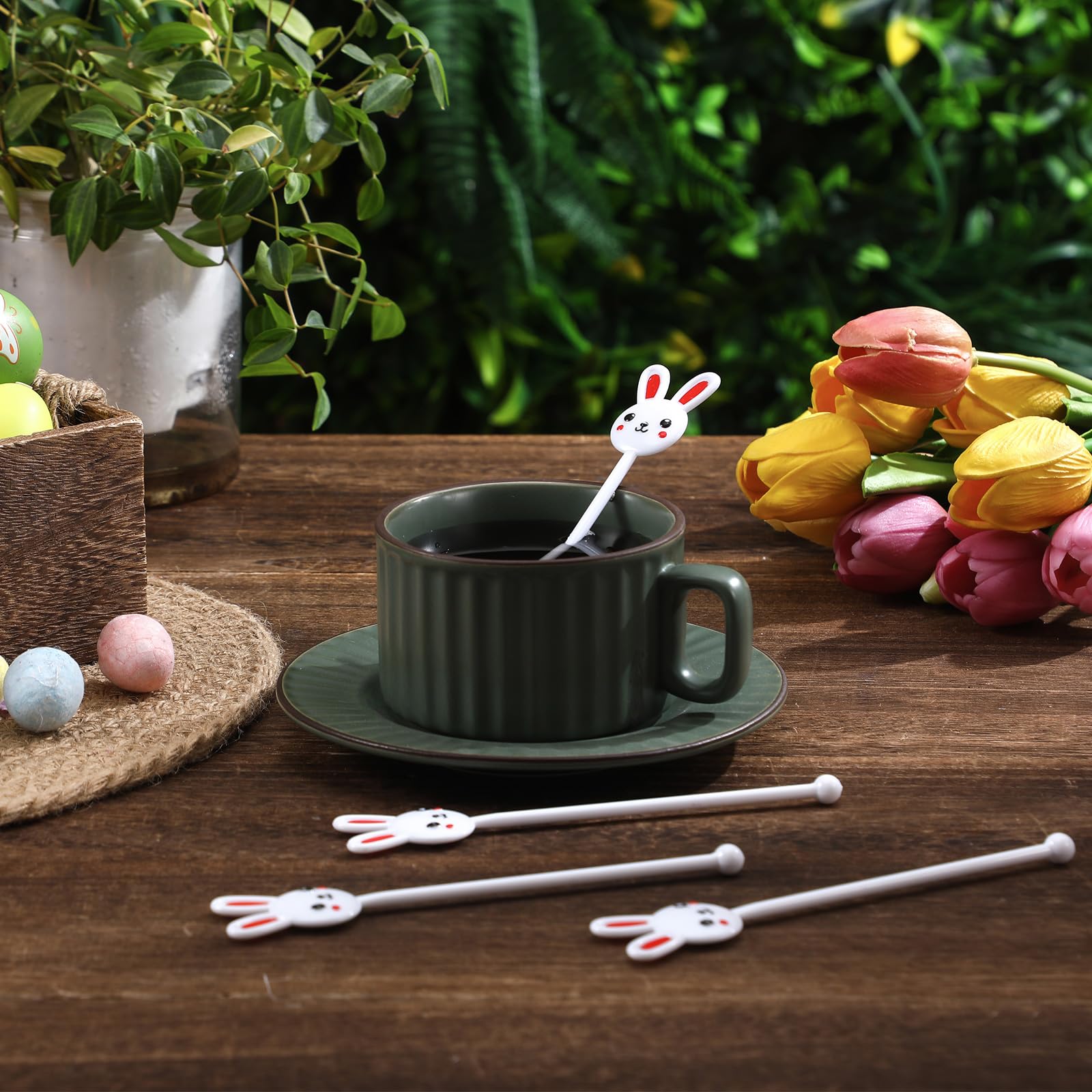 30 Pcs Easter Bunny Drink Stirrers - Plastic Swizzle Sticks for Coffee, Tea & Hot Cocoa - Easter Party Favors & Bar Supplies - Perfect for Easter Celebrations, Brunch, and Holiday Gatherings