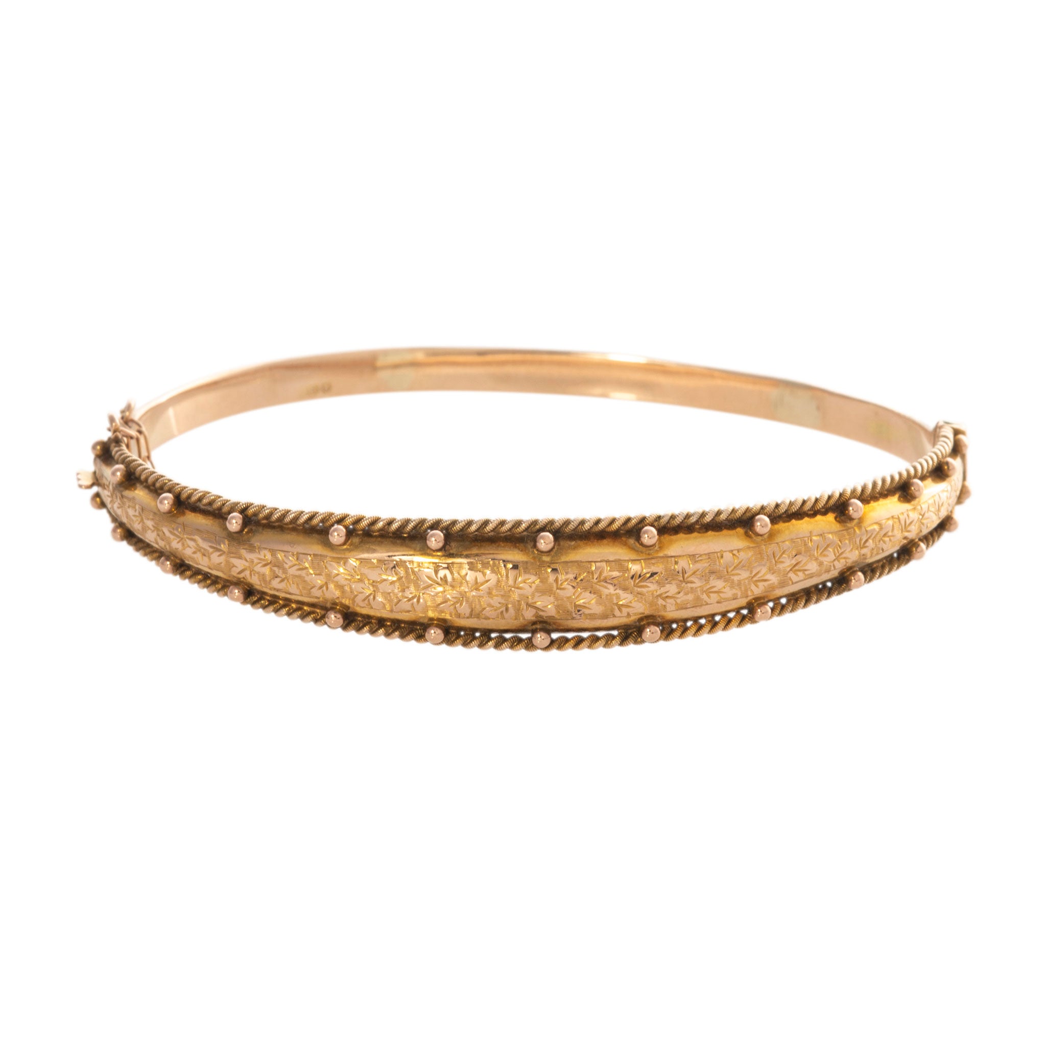 Vintage Edwardian Engraved Ivy Leaf 9K Gold Bangle Bracelet - Perfect for Weddings, Anniversaries & Special Occasions
