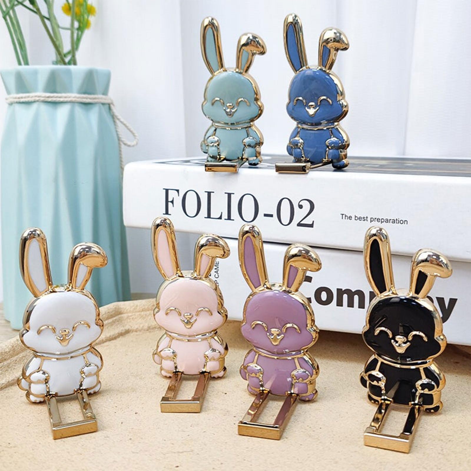 Foldable Bunny Cell Phone Stand - Cute Rabbit Phone Holder for Desk, Portable & Adjustable Bracket for All Smartphones - Perfect for Watching Videos, Video Calls & Hands-Free Use (Purple)