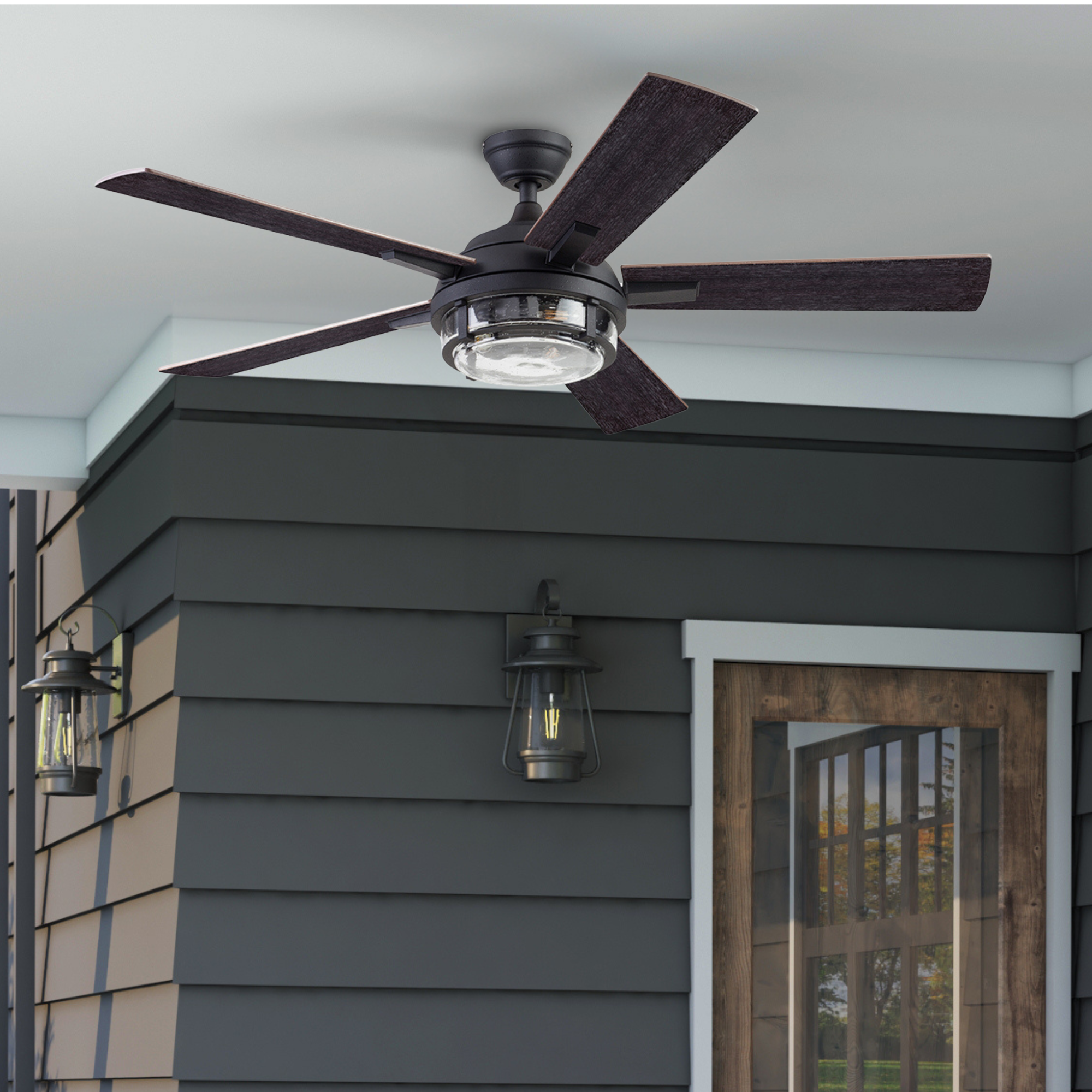 52 Inch Freyr Textured Black Ceiling Fan with Remote Control - Indoor/Outdoor Use for Living Room, Bedroom, Patio & Covered Porch