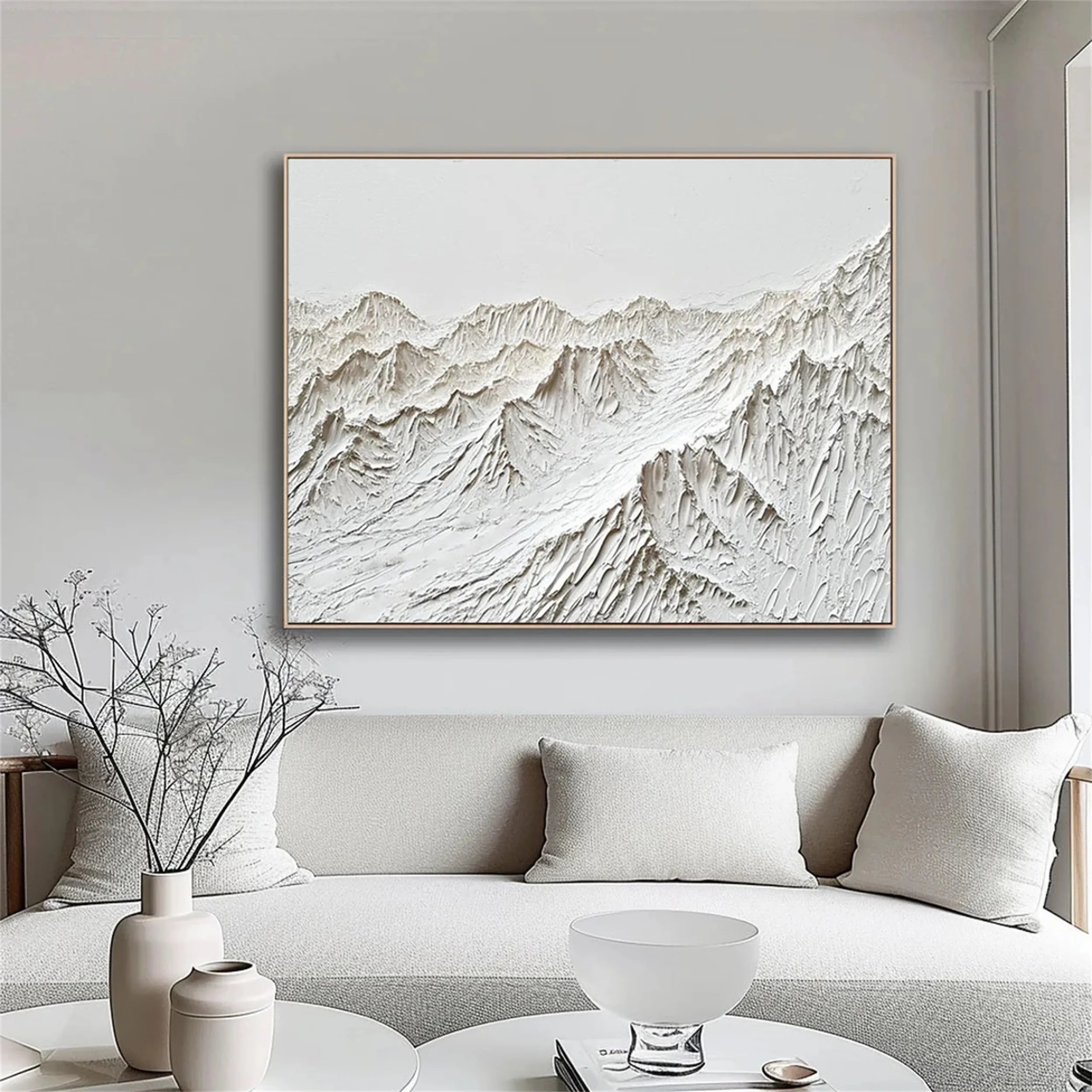 White Minimalist Textured Painting Canvas #MM248 - Abstract Wall Art for Modern Home & Office Decor