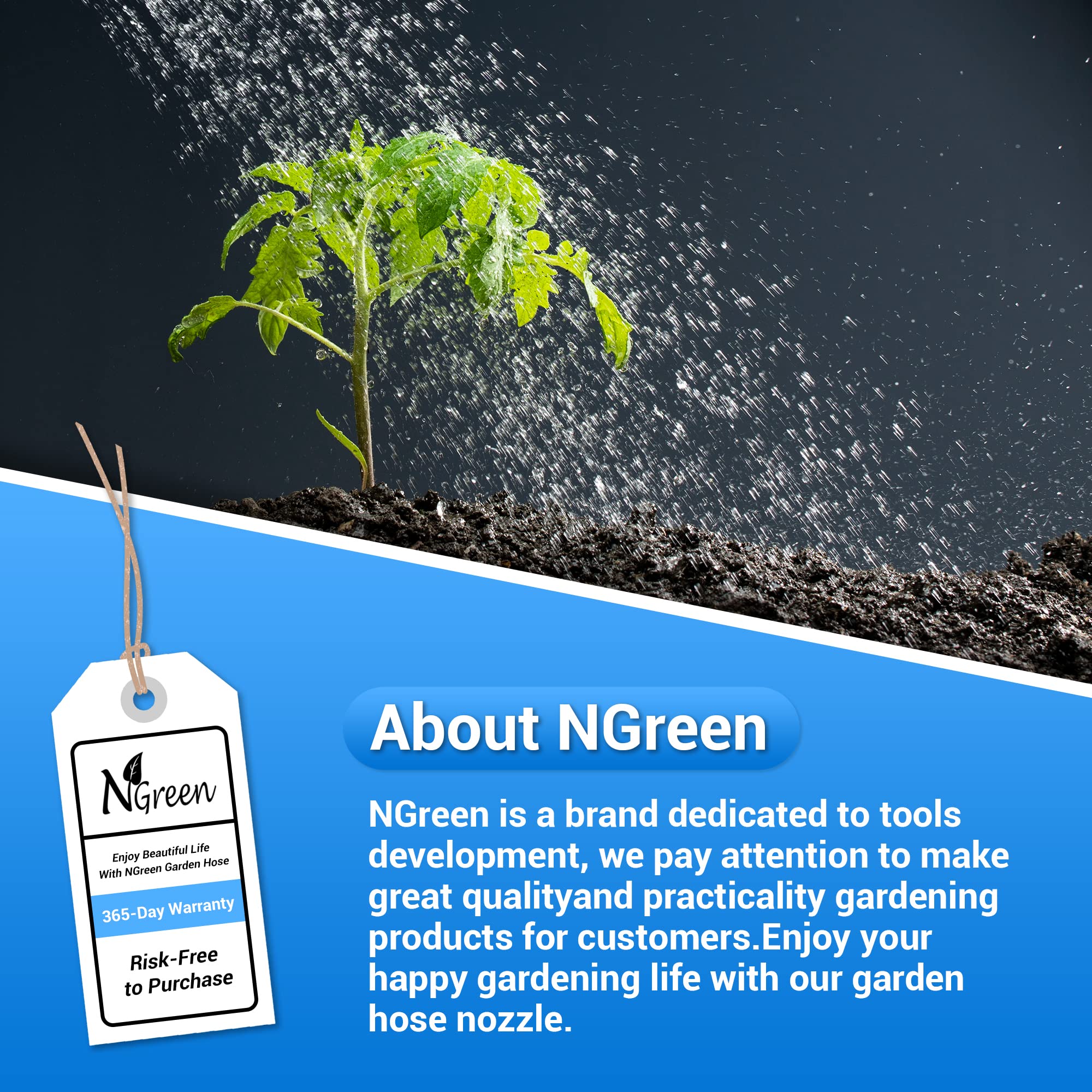 NGreen Heavy Duty Garden Hose Nozzle - 8 Adjustable Water Spray Patterns, Ergonomic Non-Slip Grip for Plant Watering, Pet Bathing, Car Washing & Outdoor Cleaning (Blue) | Perfect for Lawn Care, Gardening, and Home Maintenance