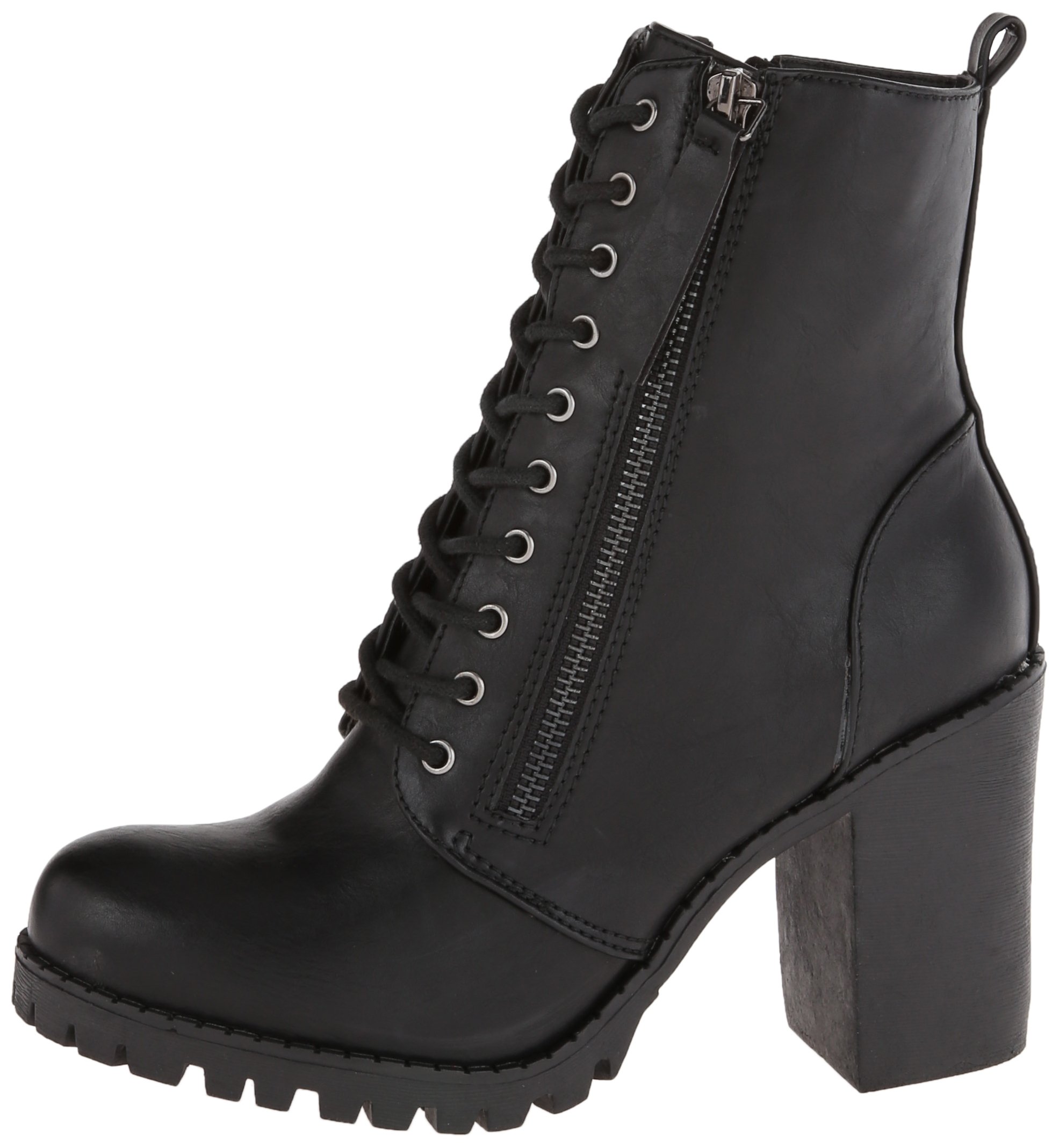 Soda Malia Women's Round Toe Stacked Lug Heel Lace Up Ankle Boots - Chunky Heel Booties for Fall Winter Fashion, Casual Outfits & Street Style