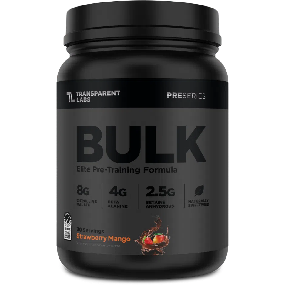 Transparent Labs BULK Black Elite Pre-Workout Powder - Premium Pre-Training Formula for Muscle Growth & Energy Boost | Gym & Fitness Supplement for Athletes & Bodybuilders